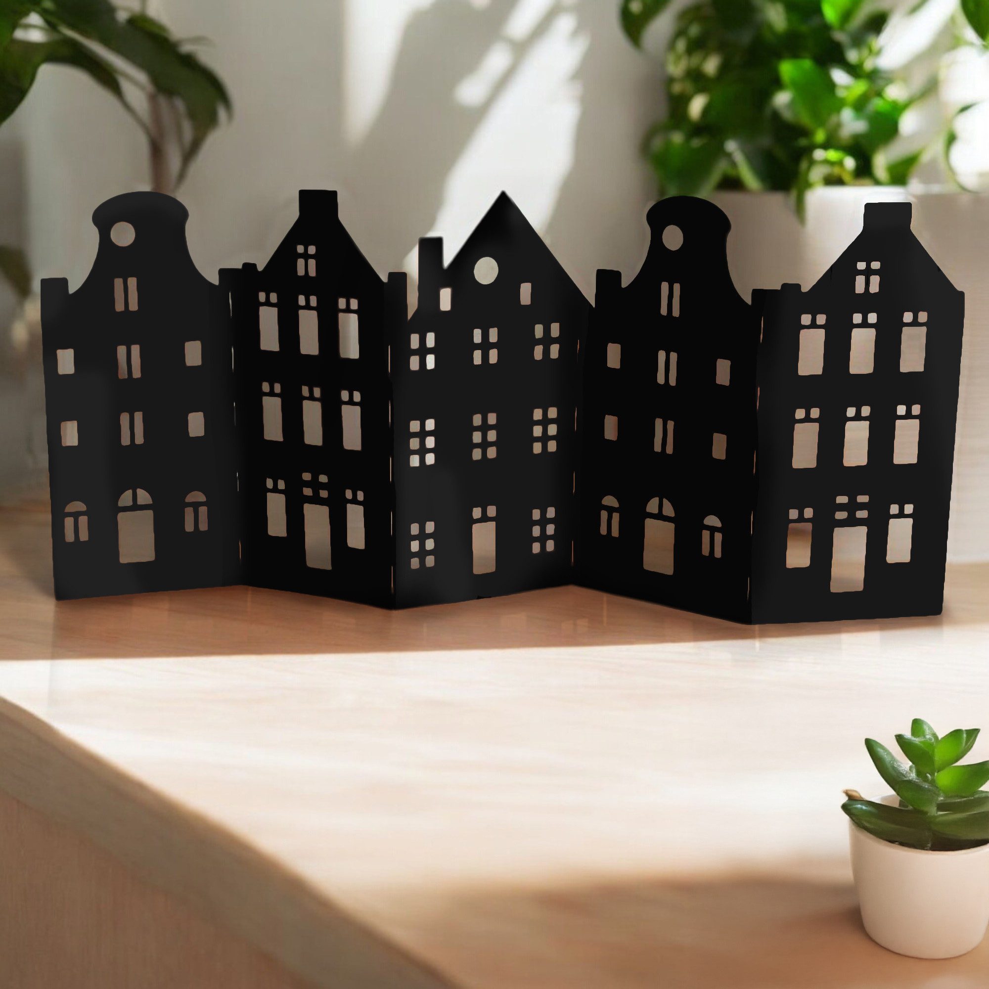 UNUS HOME Dekofigur Klappbare Metall-Häuserreihe (Schwarz), Stilvoll in Sch günstig online kaufen