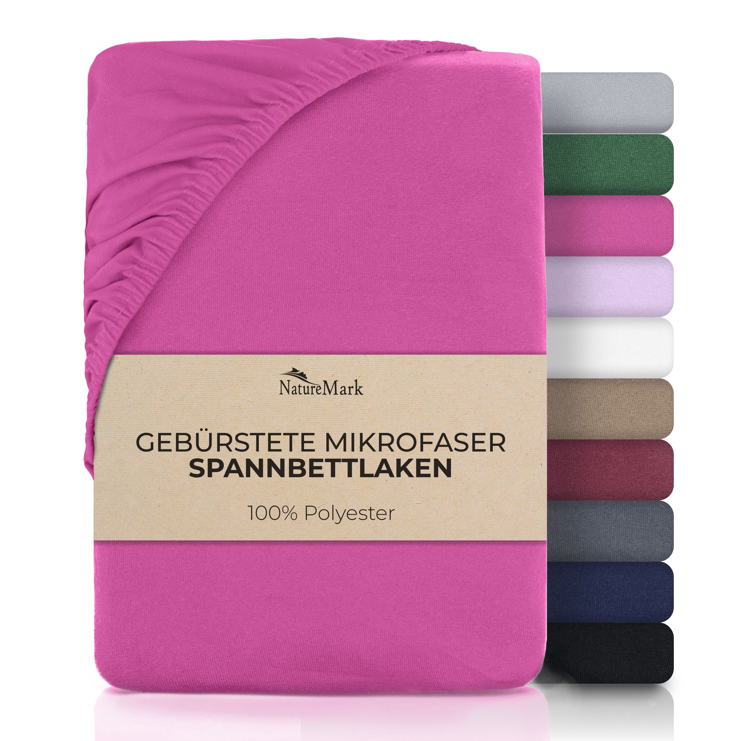 NatureMark Spannbettlaken Gebürstete Mikrofaser, Polyester, Gummizug: rundum, viele Größen und Farben Markenware (90x200 cm, Pink)