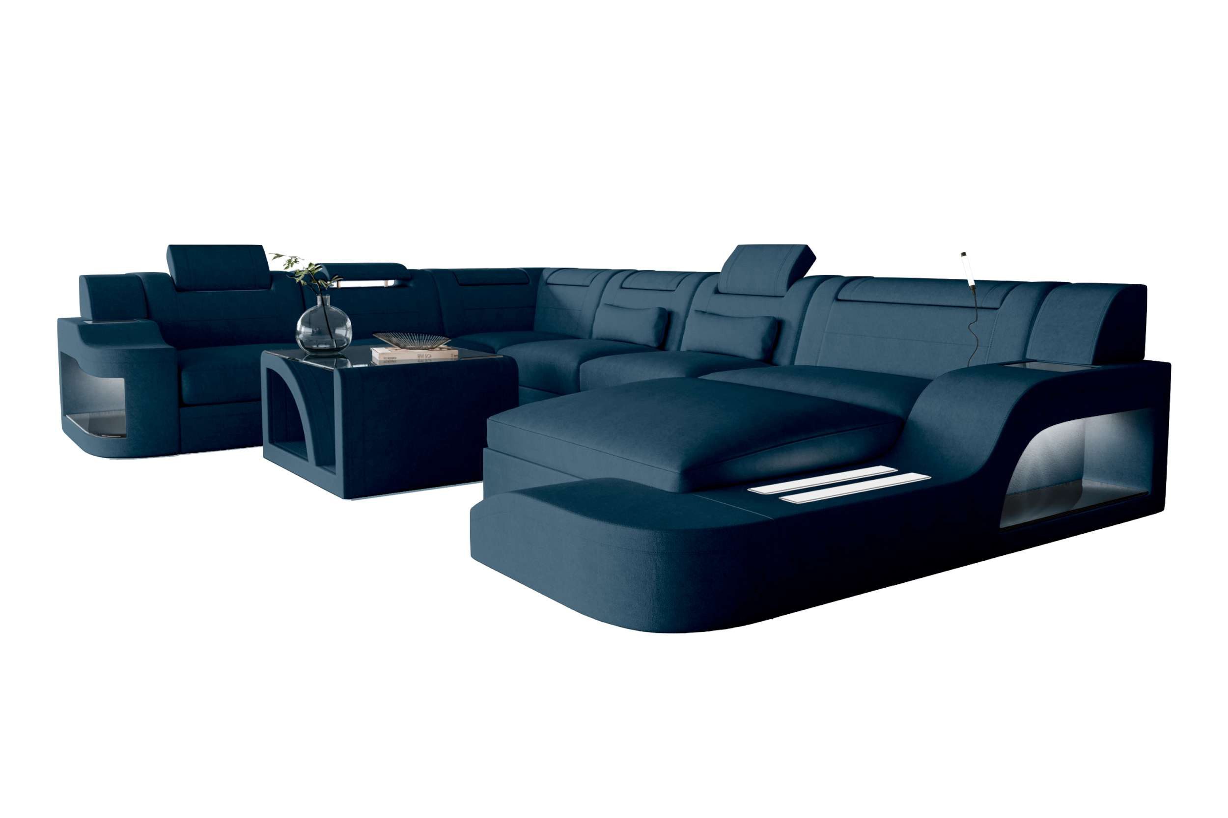 Sofa Dreams Wohnlandschaft XXL Wohnlandschaft Palermo Stoffsofa, Wohnlandschaft, U-Form, Polster Couch in U-Form mit LED, 2 Zierkissen inklusive