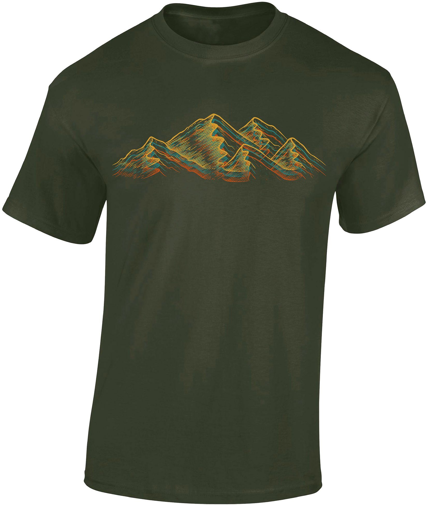 Baddery Print-Shirt Wander Shirt : Alpen - Kletter T-Shirt für Wanderfreunde - Bergsteiger hochwertiger Siebdruck, auch Übergrößen, aus Baumwolle Army Grün