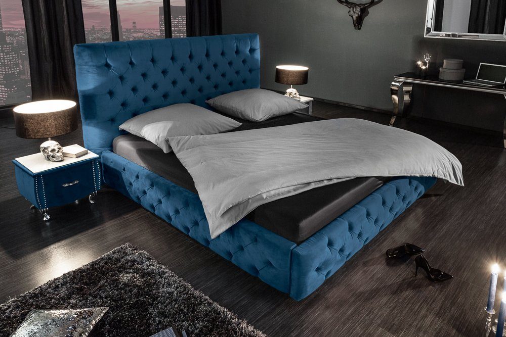 riess-ambiente Bett PARIS 180x200cm dunkelblau, mit Samt-Bezug