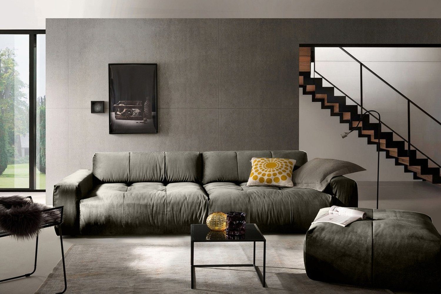 KAWOLA 3-Sitzer PALACE, Big Sofa mit Sitztiefenverstellung Velvet versch. Farben silber