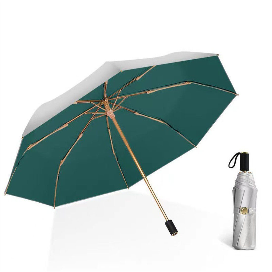 DÖRÖY Taschenregenschirm Doppelter Sonnenschirm, UV-Faltschirm, Vinyl-Sonnenschirm, Regenschirm grün