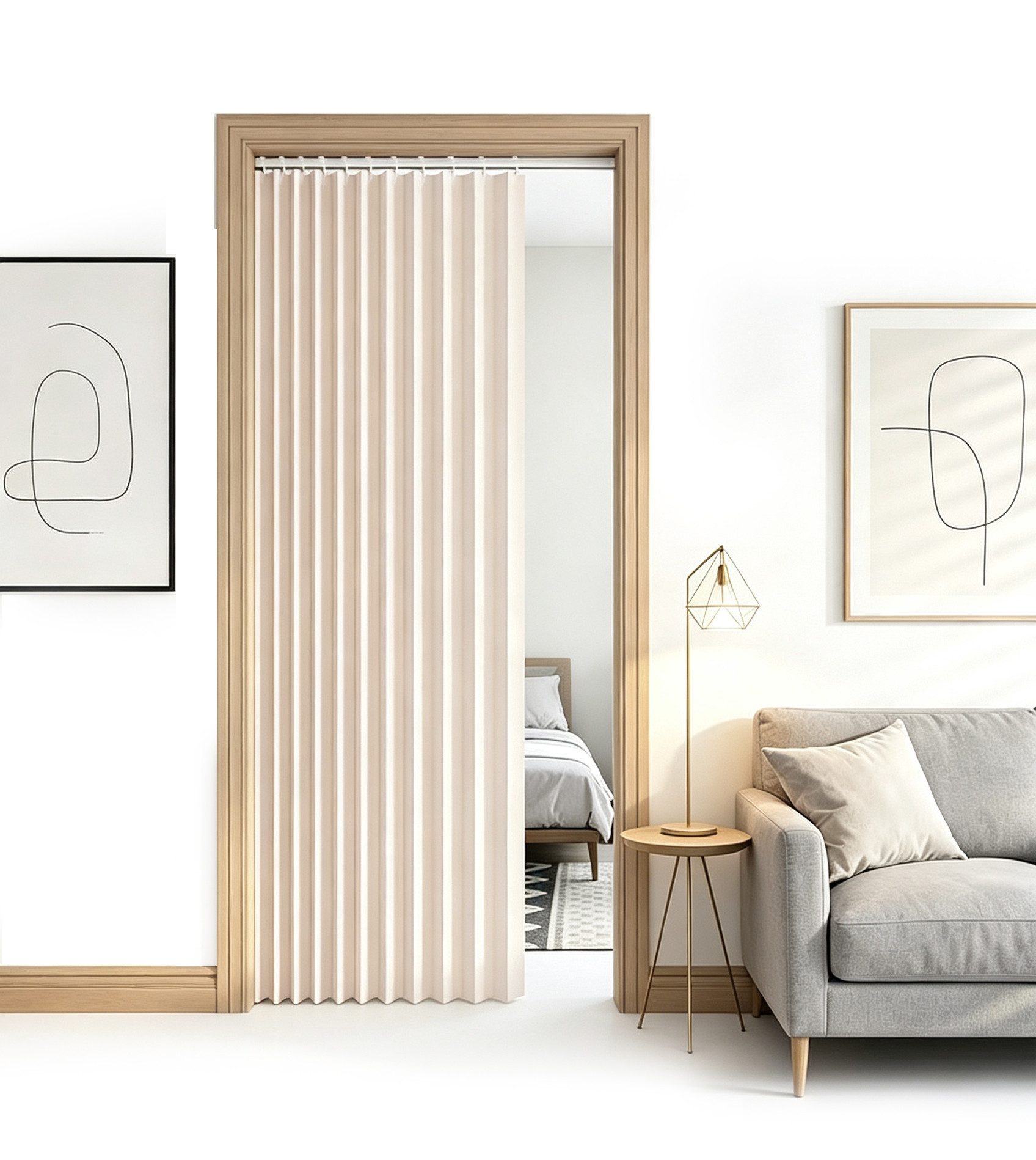 Zyronn Türvorhang Plissierter Verdunkelungs-Türvorhang, Sichtschutzvorhang für Eingänge, Halbtransparenter Raumteiler-Vorhang für Schlafzimmer und Wohnzimmer