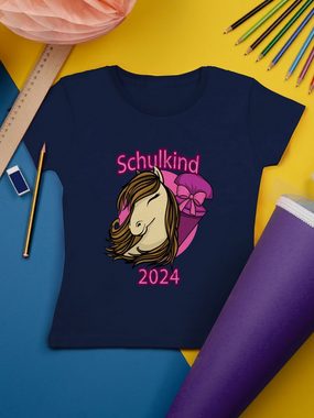 Shirtracer T-Shirt Schulkind 2024 Pferd mit Schultüte Einschulung Mädchen