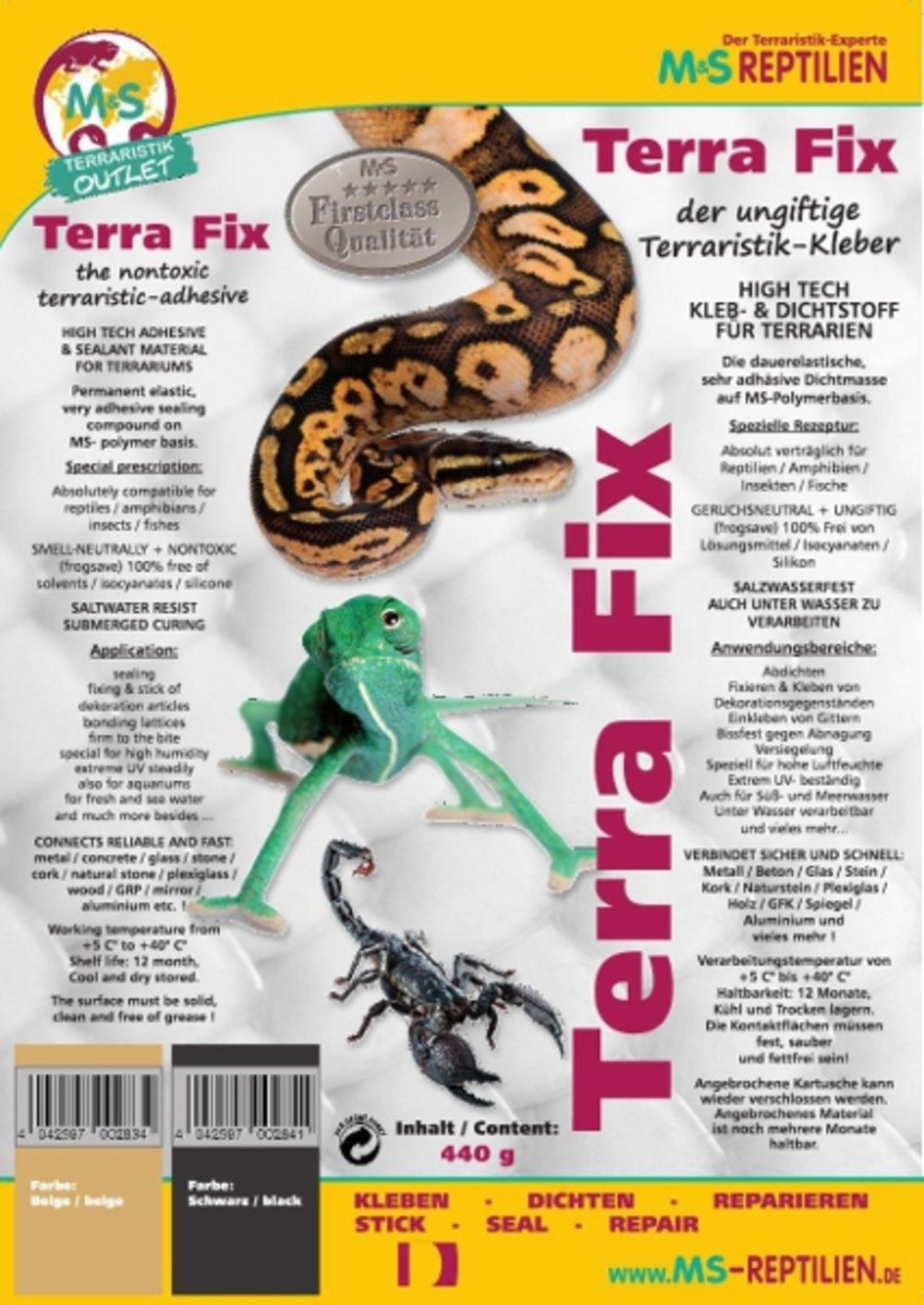 M&S Reptilien Terrarium Terra Fix - 290ml Kartusche - Farbe: schwarz (ehem. Terra Bond)
