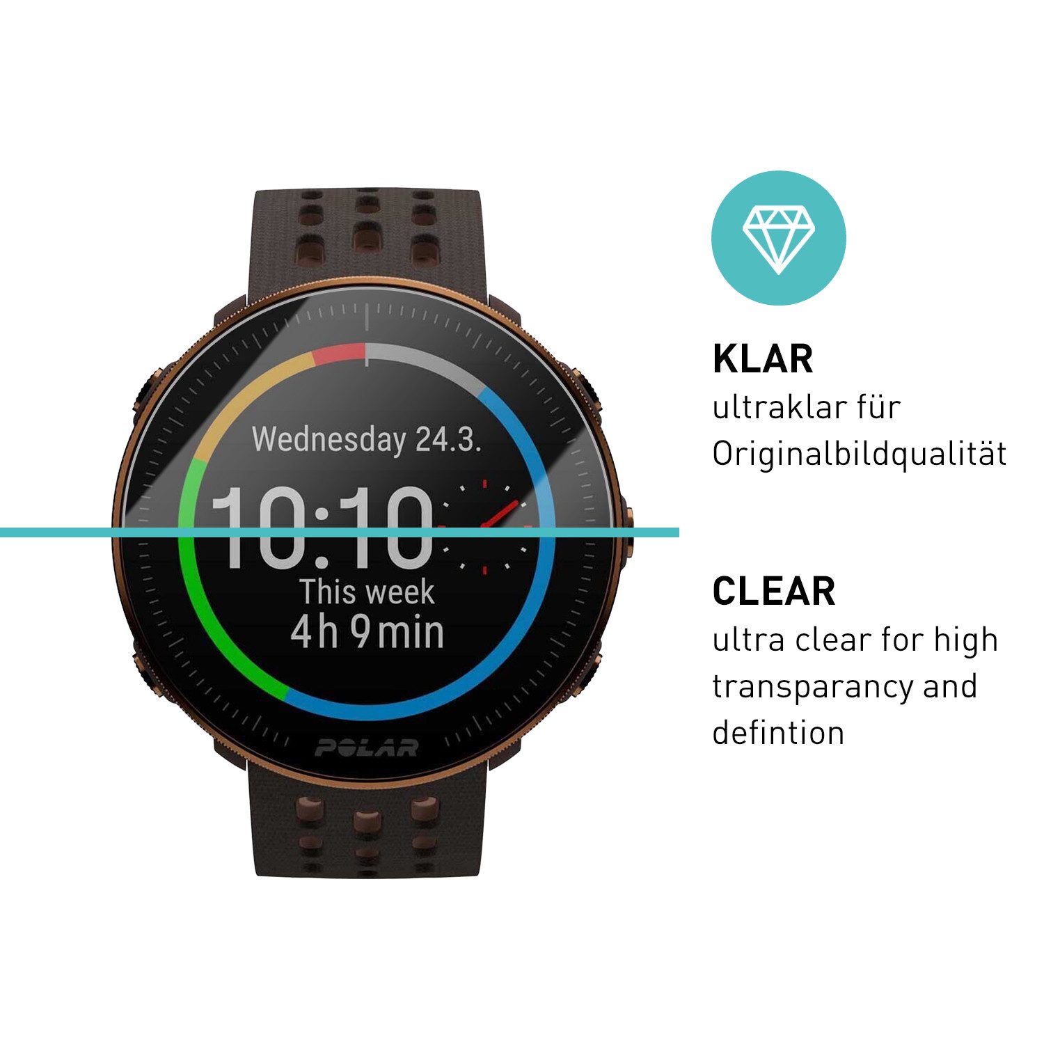 smartect Displayschutzglas 3X Schutzglas Panzerfolie Klar für Polar Vantage M/ V/ M2 für Polar Vantage M/ V/ M2, Set, 3 Stück, 0.3 mm Ultra-klar, 9H Härte, Krat – Bild 2 von 5