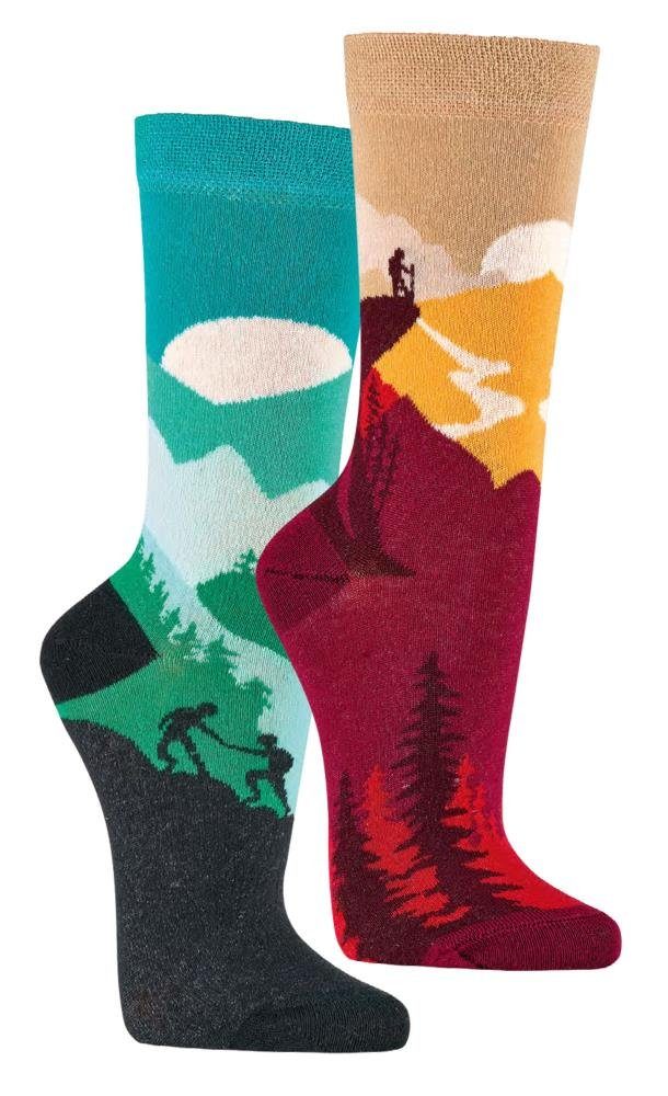FussFreunde Socken 2 Paar Fun Socken, Spaß mit Socken, viele lustige Motive, Geschenkidee (Set, 2 Paar) handgekettelte Zehennaht, Piqué-Komfortbund