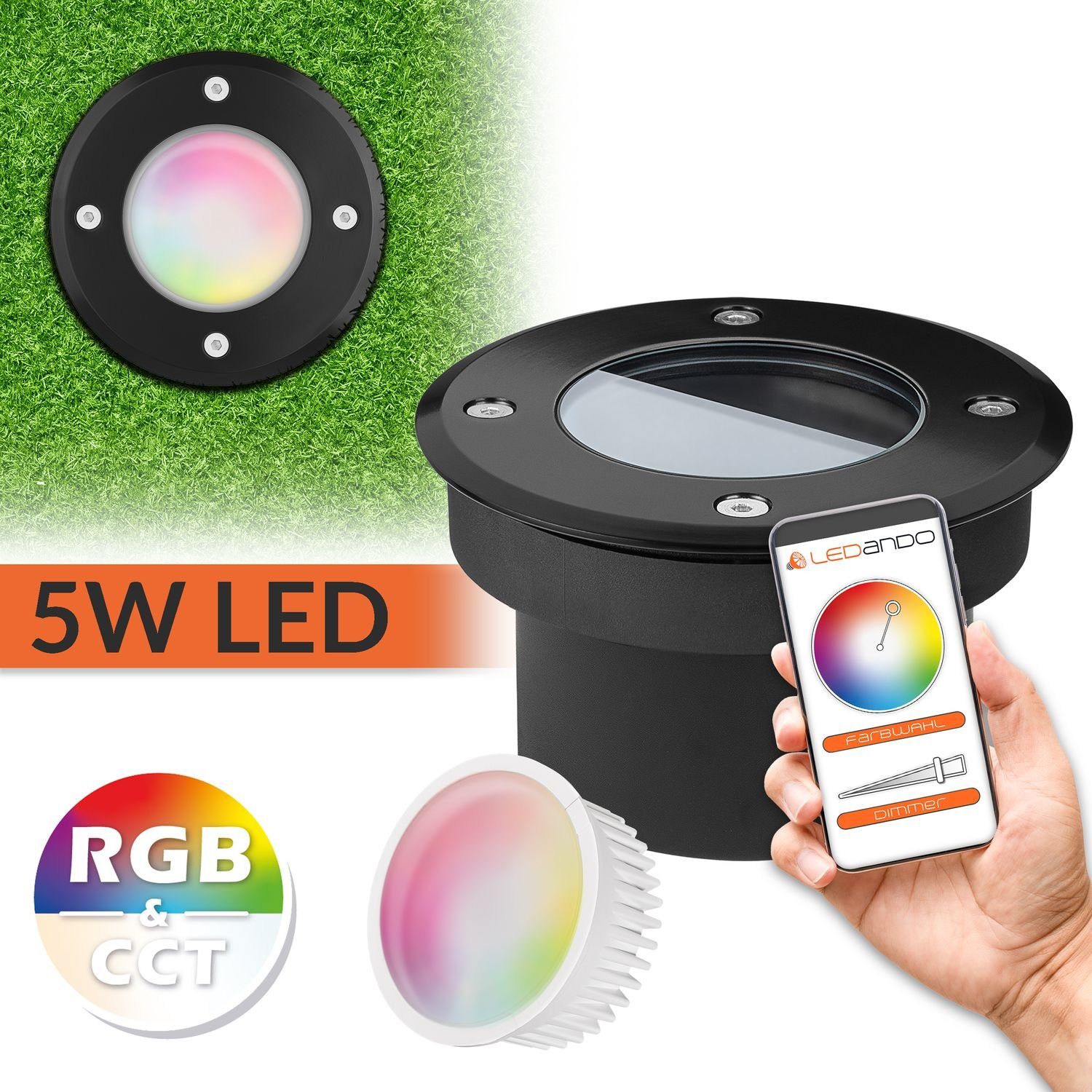 WiFi schwarz Set LED LED Bodeneinbaustrahler Tauschbares Wi-F LEDANDO in Flaches - Einbaustrahler