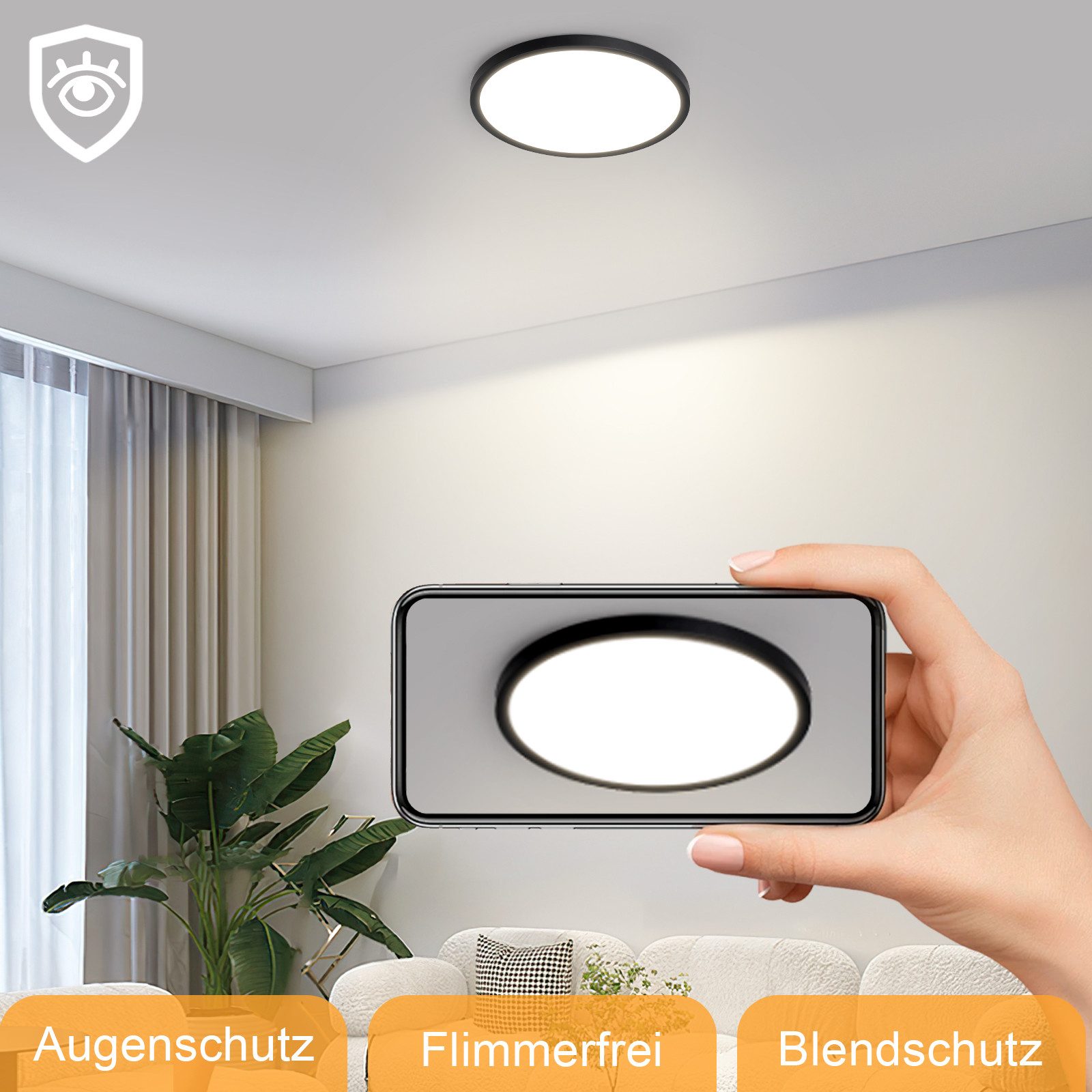 Nettlife LED Deckenleuchte Flach Schlafzimmer Schwarz günstig online kaufen