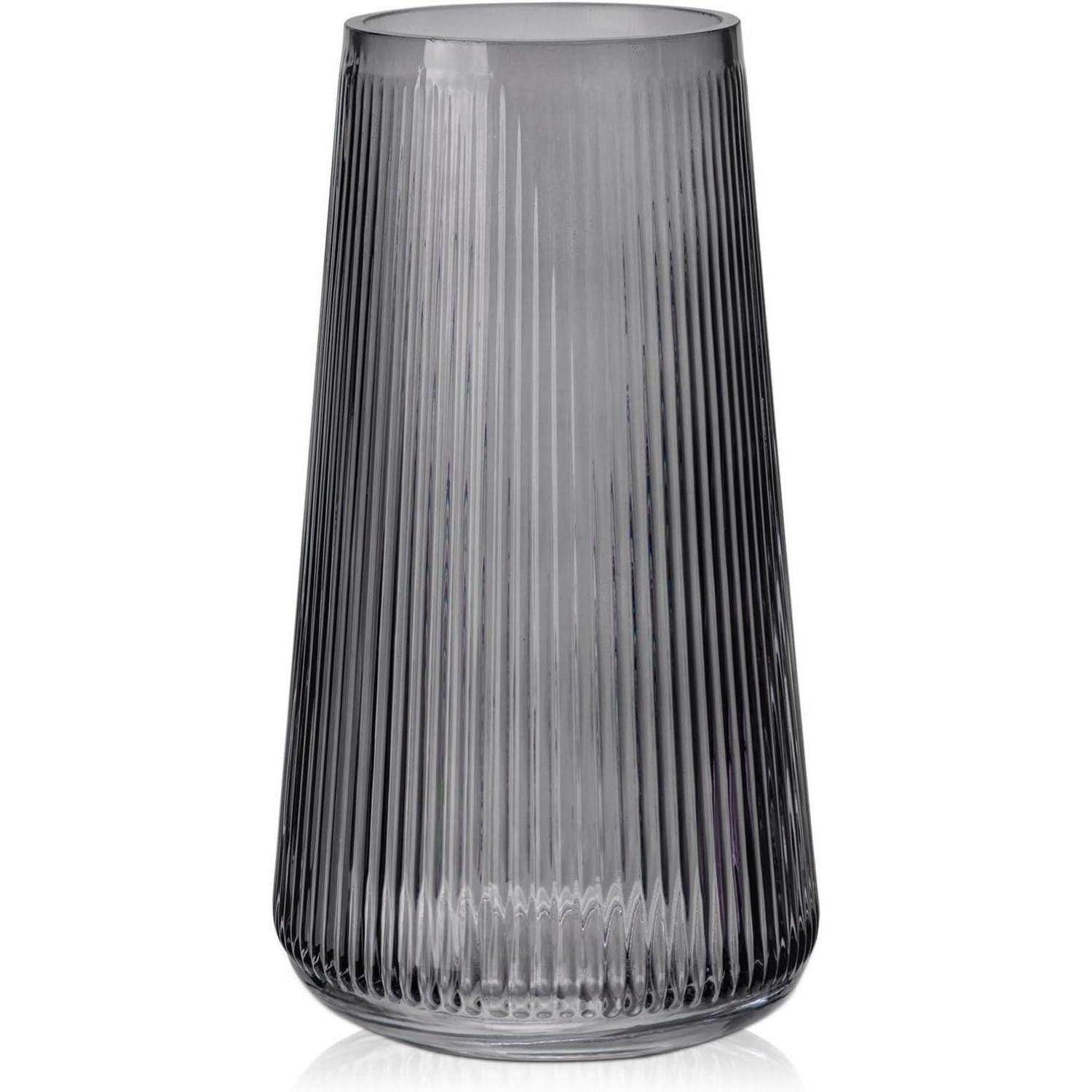 LuxusKollektion Dekovase Dekovase Glas Modern Vintage-Stil Rillen Vase Höhe 22 cm Dunkel Grau