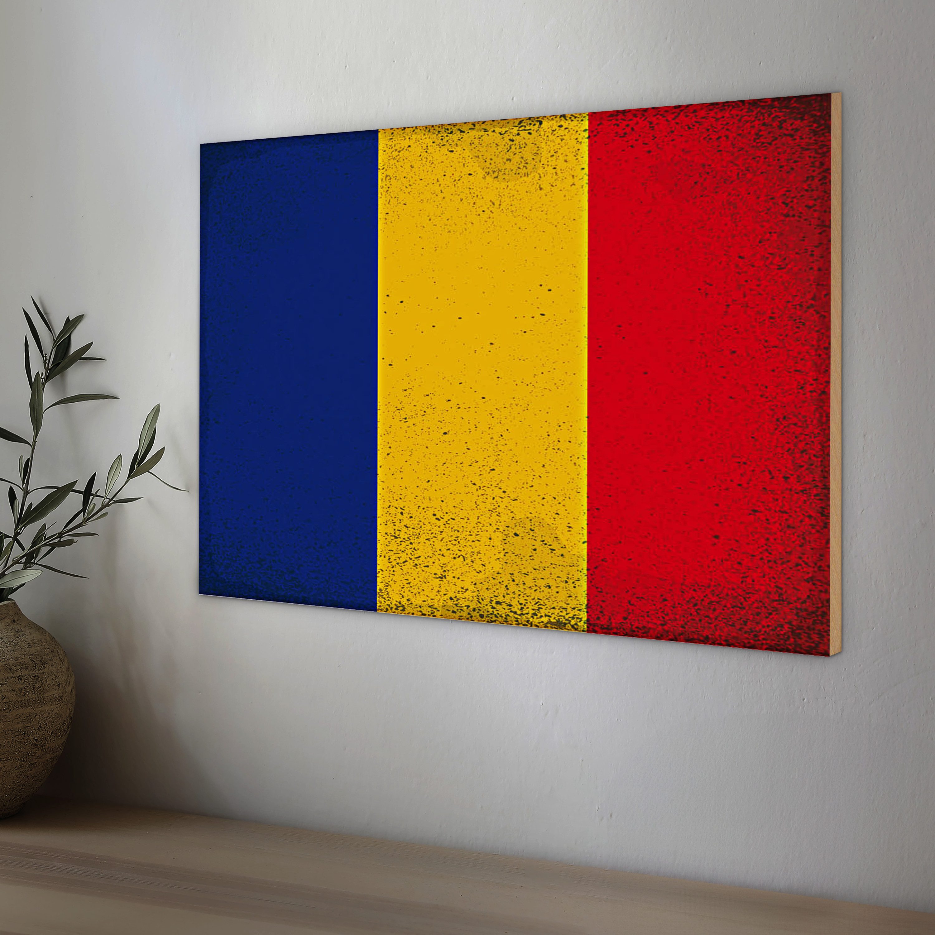 Roomando Holzbild Flagge Rumänien 40x30cm Flag of Romania Vintage