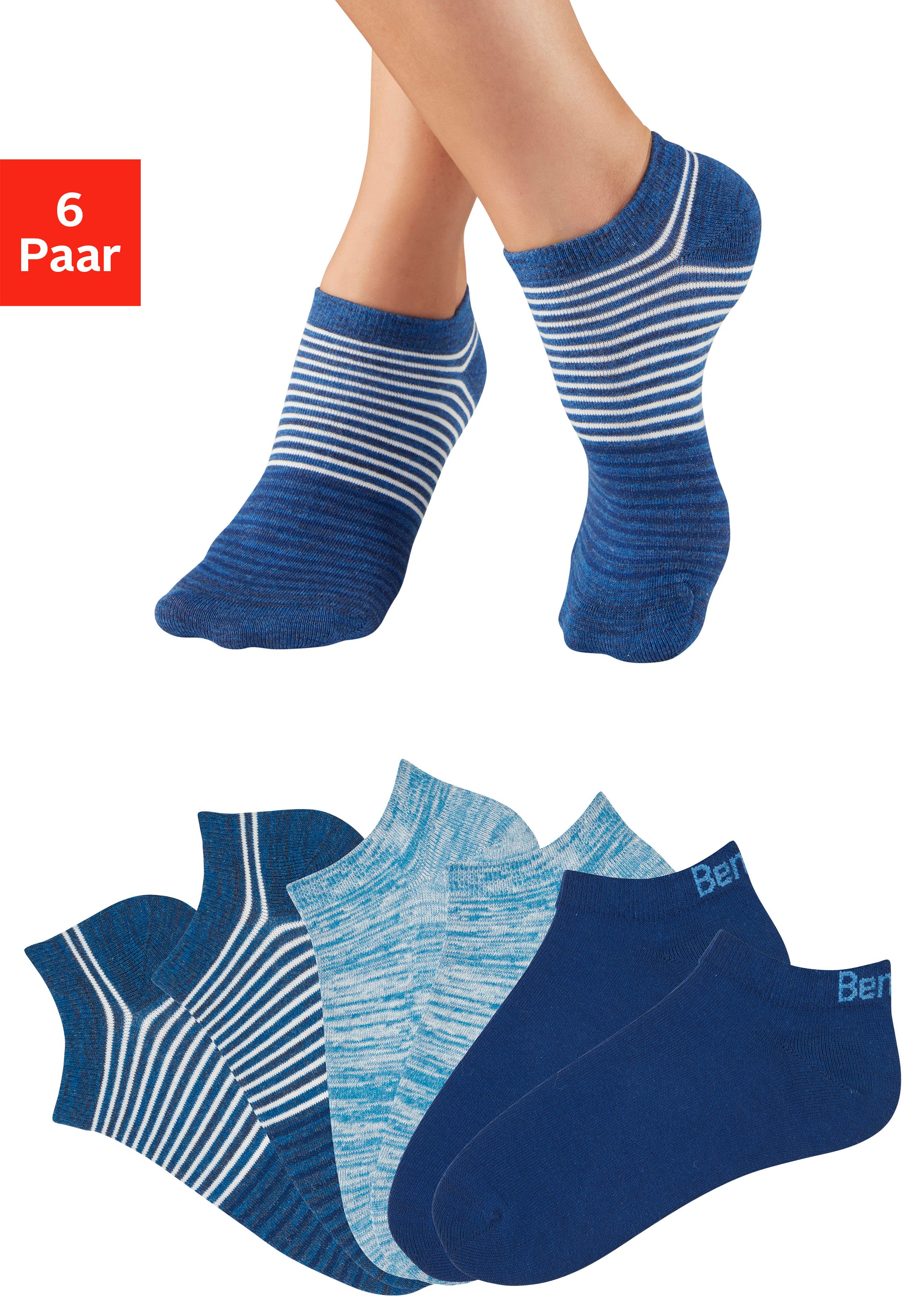 Bench. Sneakersocken Damen und Herren Socken meliert und uni (Packung, 6-Paar, Gr. 35-38 bis 43-46) mit ansprechendem Streifen- Design und uni