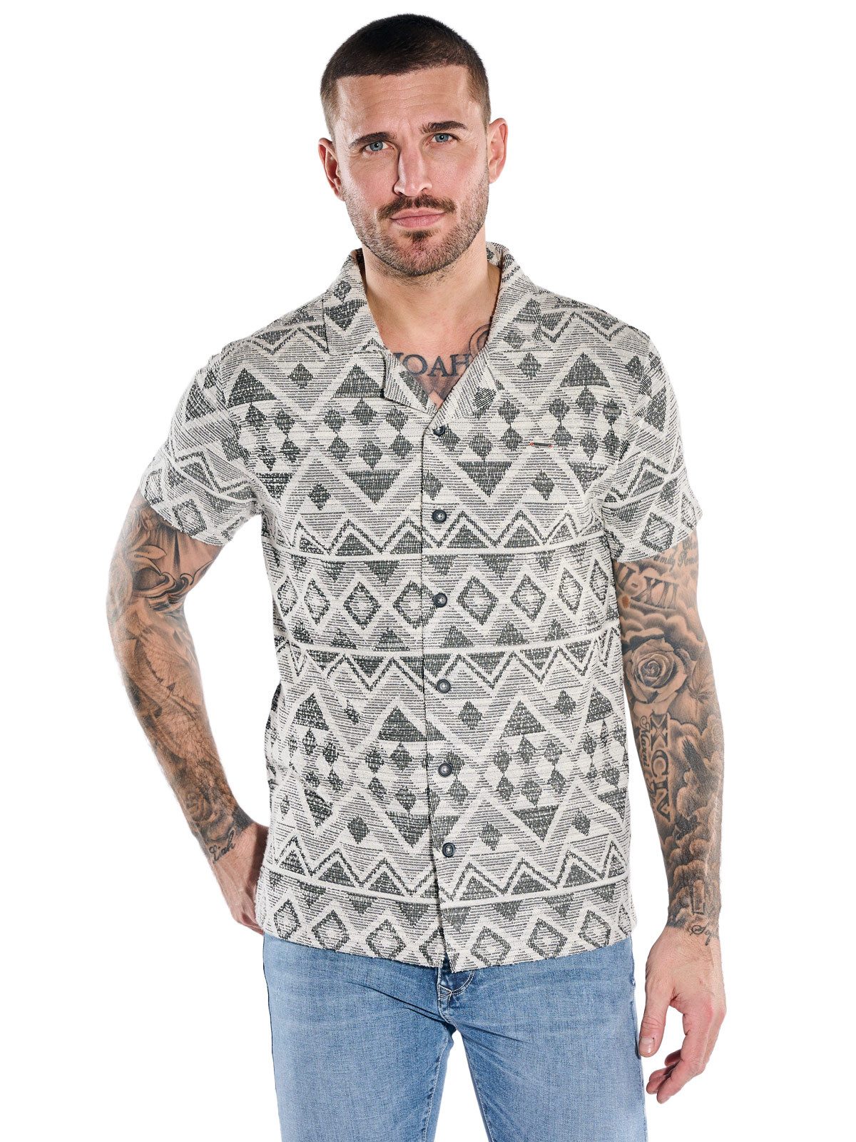 emilio adani Poloshirt Herren Overshirt aus strukturiertem Baumwoll-Mix, Grau