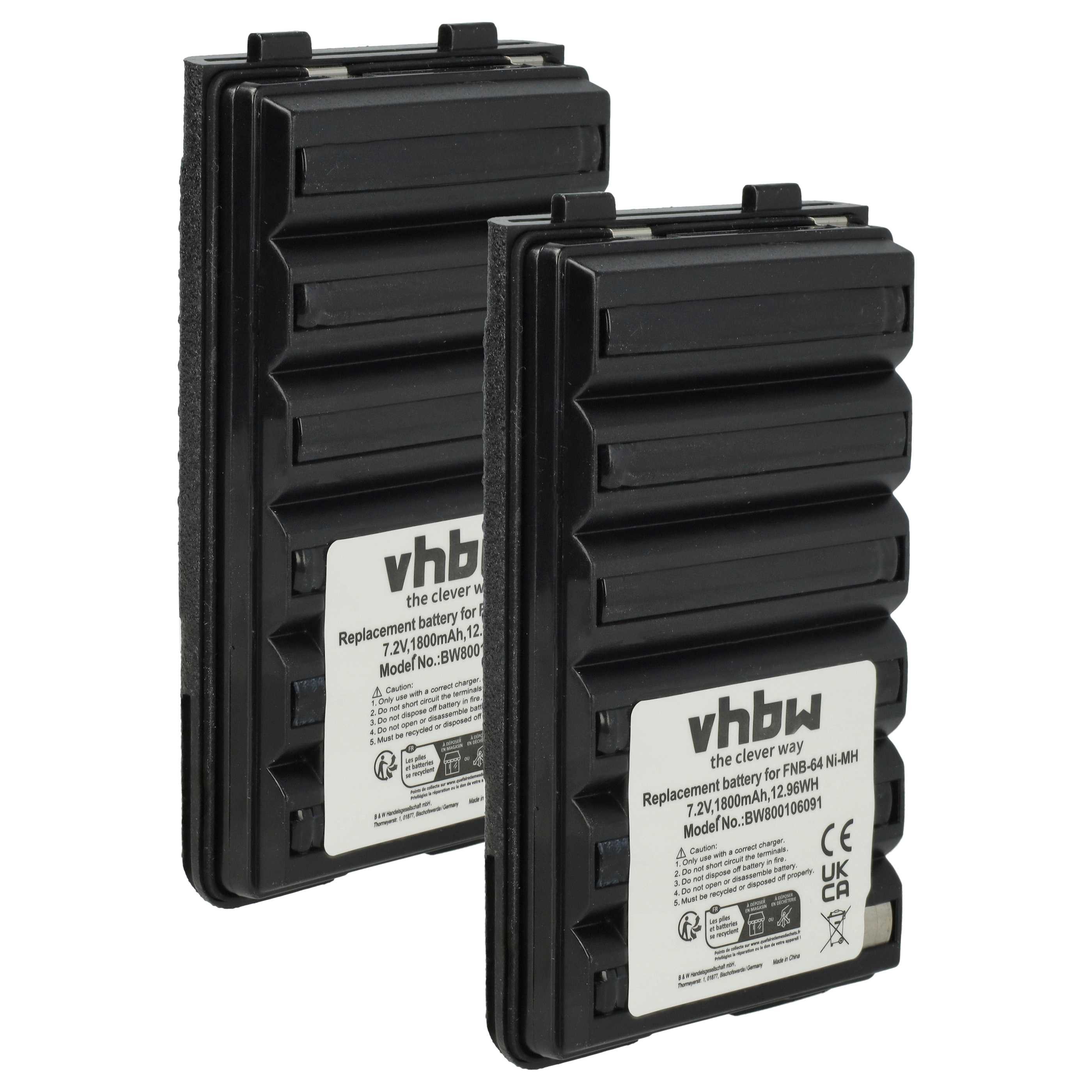 vhbw Akku Ersatz für Yaesu Vertex FNB-64H, FNB-57, FNB-88, FNB-64, FNB-83, Akku Akku NiMH 1800 mAh (7,2 V, 2 St), Leistungsfähige Austausch-Akkus für Ihr Funkgerät, Walkie-Talkie