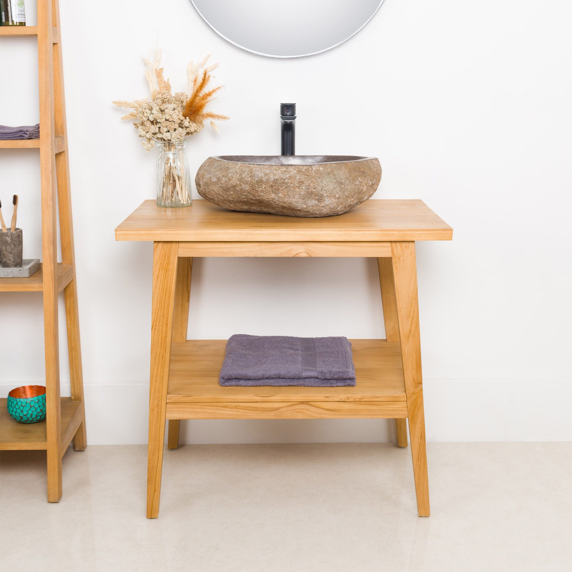 wohnfreuden Waschbeckenunterschrank Teakholz Waschtisch TITIN 80 cm