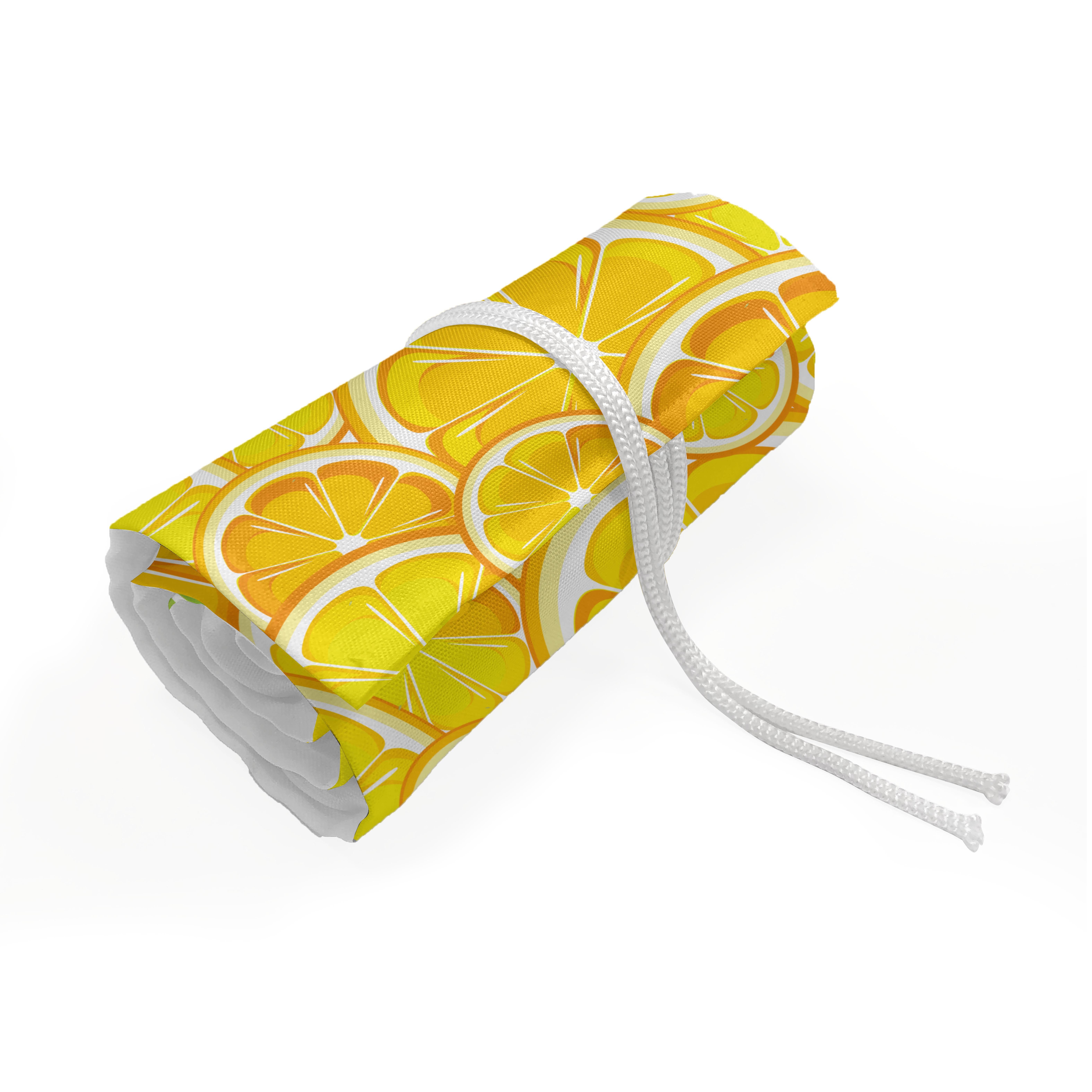 Abakuhaus Federmäppchen langlebig und tragbar Segeltuch Stiftablage Organizer, Obst Lemon orange Kreise Gelb Weiß und Grün | Federmäppchen