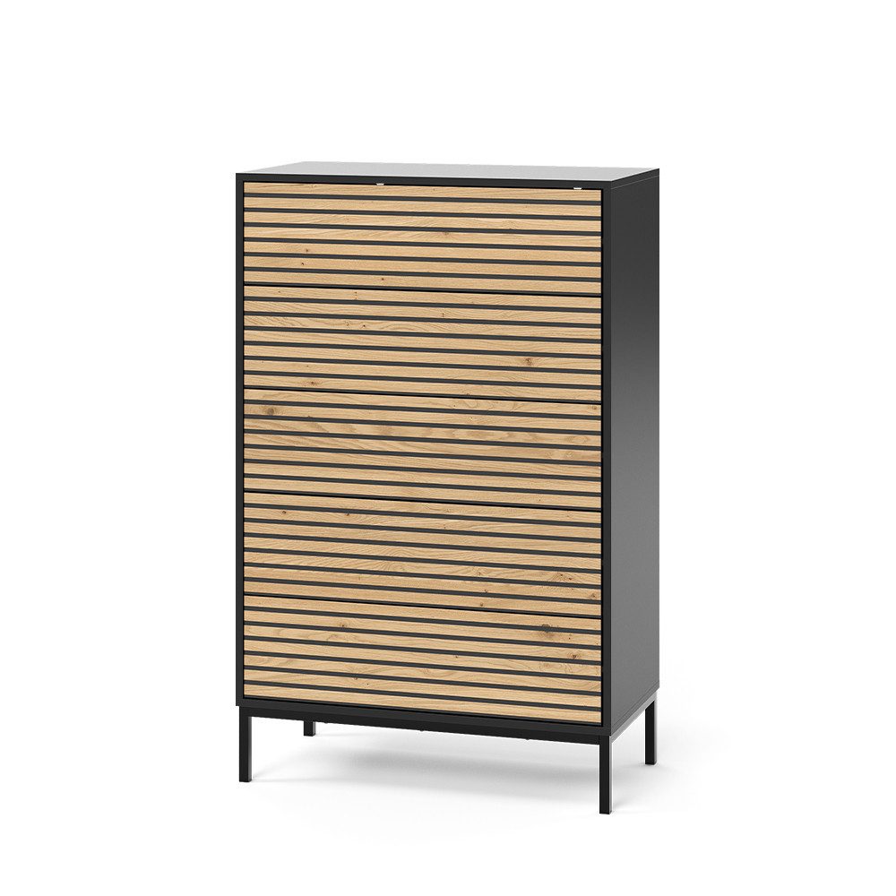 Vicco Kommode Eliza, Schwarz/Eiche, 76 x 120 cm mit 5 Schubladen (1 St)