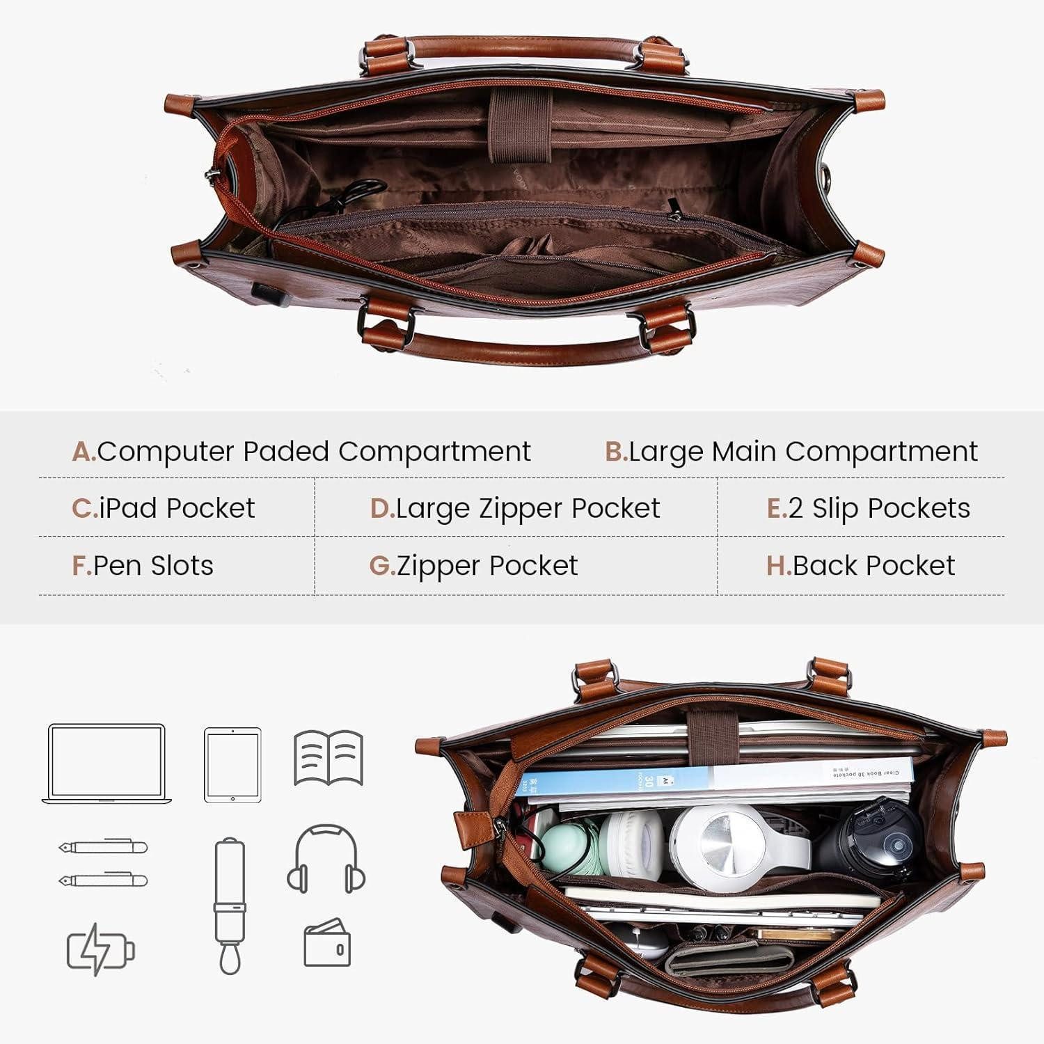 LuxusKollektion Laptoptasche Damen Laptoptasche Leder Schulter Umhängetasche Braun 15.6 Zoll