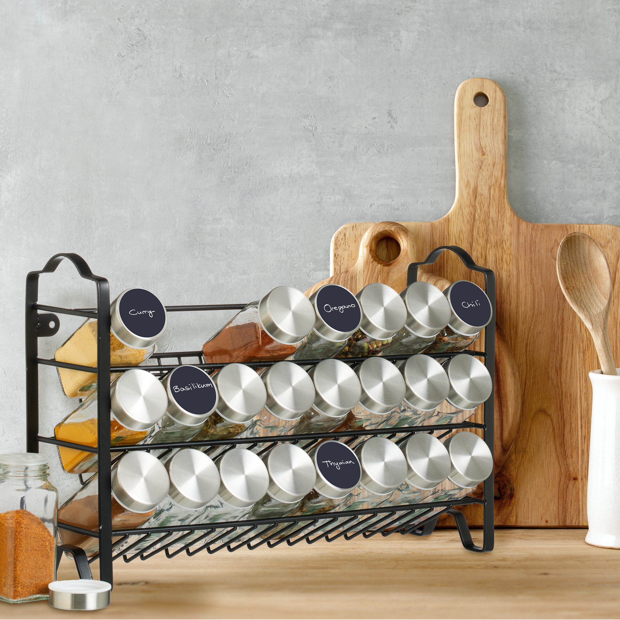 relaxdays Gewürzständer Gewürzregal mit 24 Gläsern, silber günstig online kaufen