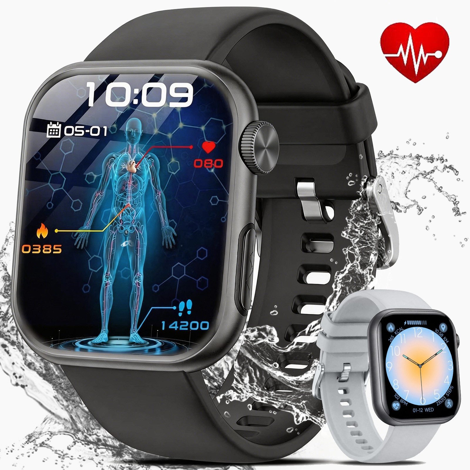 SWGOTA Smartwatch Damen Herren ʙʟᴜᴛᴢᴜᴄᴋᴇʀ/EKG+PPG/Blutdruck/BMI-Überwachung Smartwatch, 2026 NEW Fitnessuhr mit Herzfrequenz-/SpO2-/Schlafüberwachungsfunktion