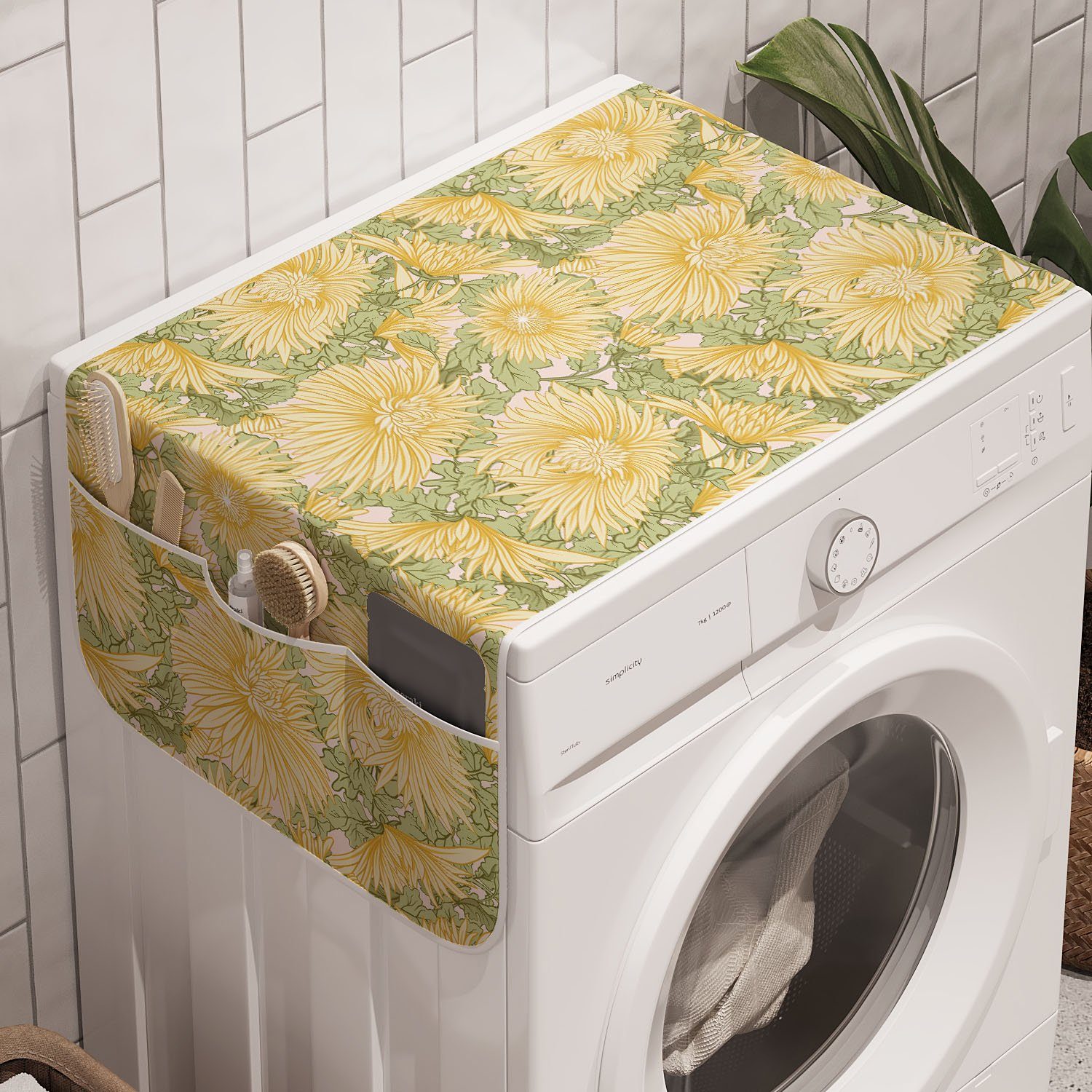 Abakuhaus Badorganizer Anti-Rutsch-Stoffabdeckung für Waschmaschine und Trockner, Blumen Chrysantheme-Blumen-Motive