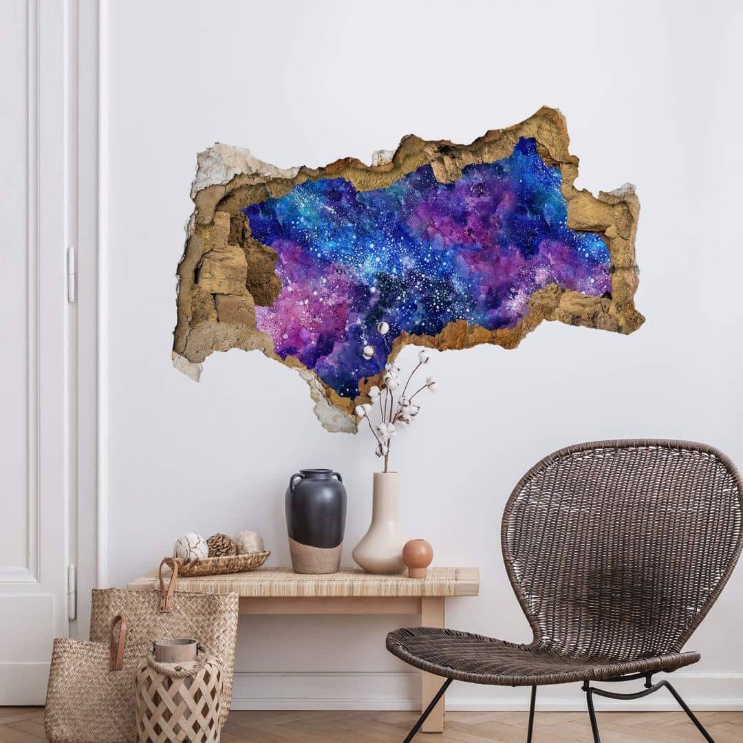 K&L Wall Art Mauerdurchbruch Wandbild Weltall Sternenstaub 3D Wandtattoo Galaxie, Nebula selbstklebend Universum Wandtattoo Aufkleber