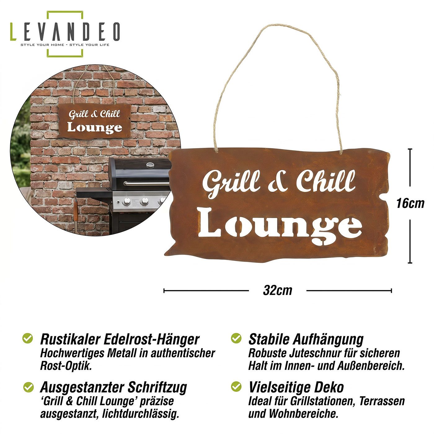 Levandeo® Metallschild Rostschild Grill Lounge Gartenbild Eisen Wandbild Deko Terrasse Balkon – Bild 3 von 5