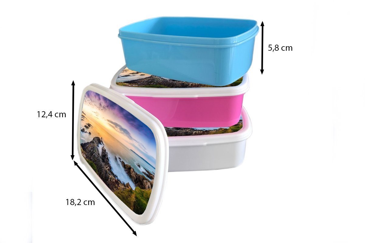 Sonnenuntergang - - Lunchbox für Wasser Landschaft Horizont und weiß und MuchoWow Kunststoff, - für Brotdose, Blau, Kinder Erwachsene, Jungs - Mädchen Brotbox (2-tlg),
