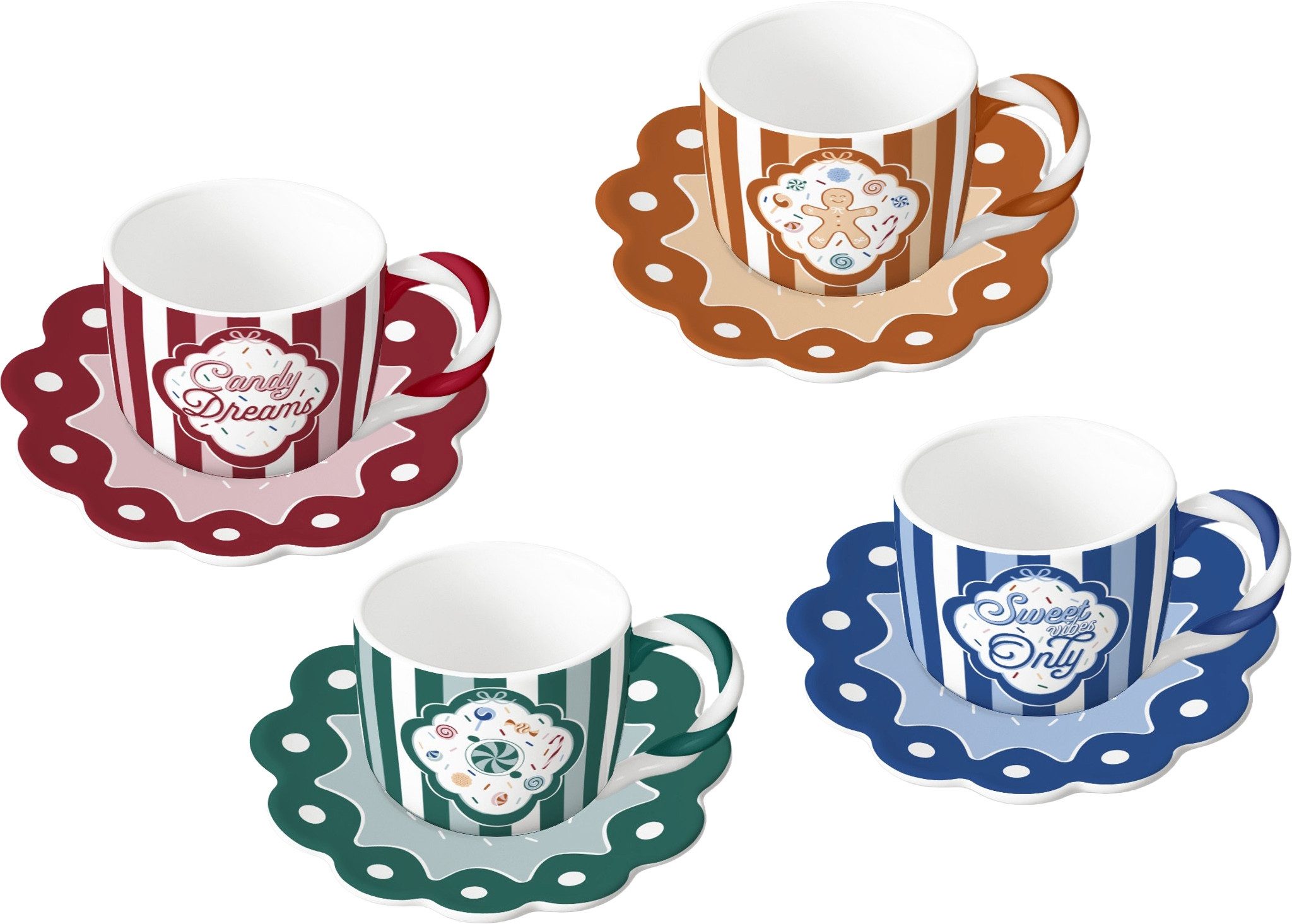BIALETTI Espressotasse Bialetti Candyland Set 4 Espresso Tassen m. Untertassen Porzellan, Material: Porzellan