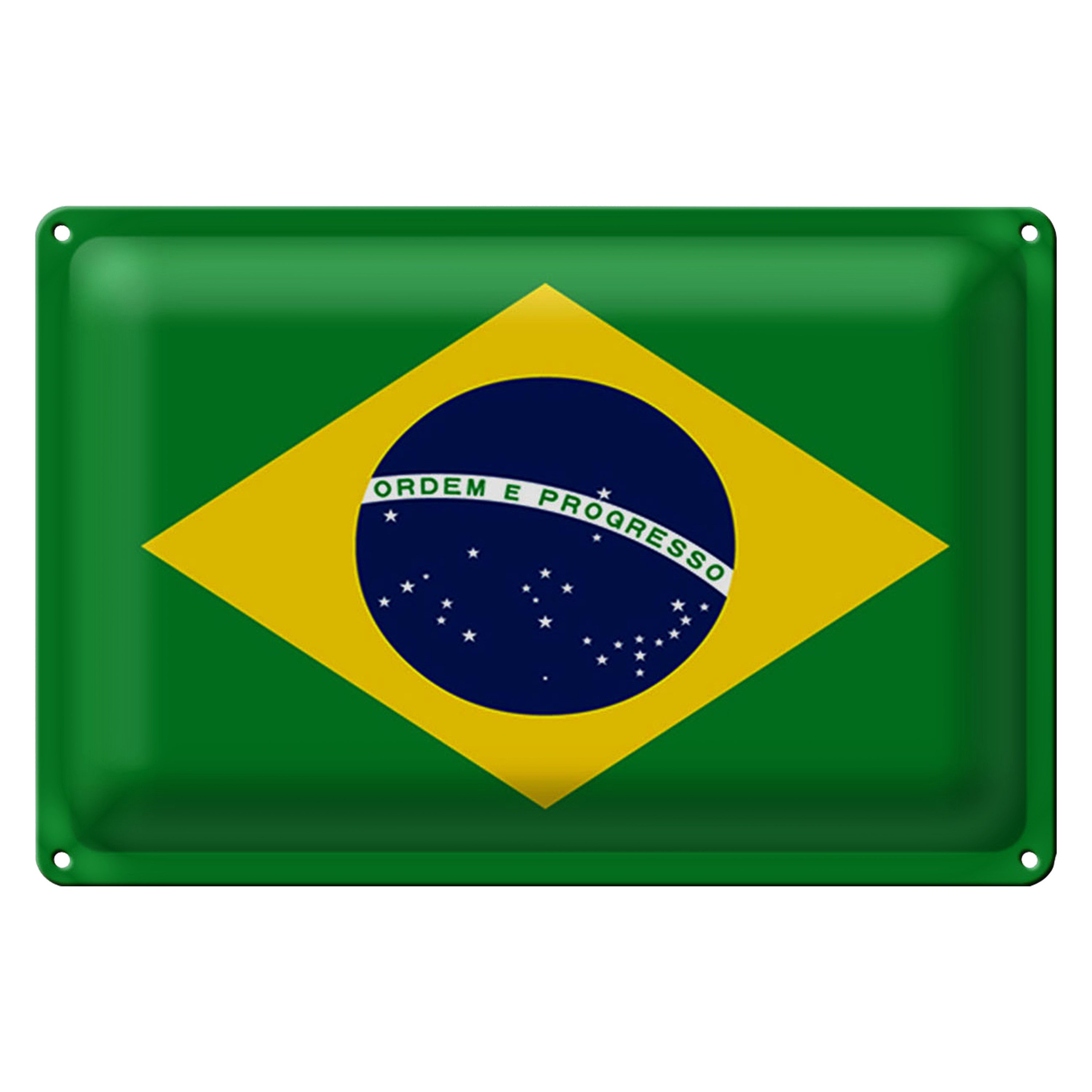 Roomando Metallschild Blechschild Flagge Brasilien 30x20cm Flag of Brazil