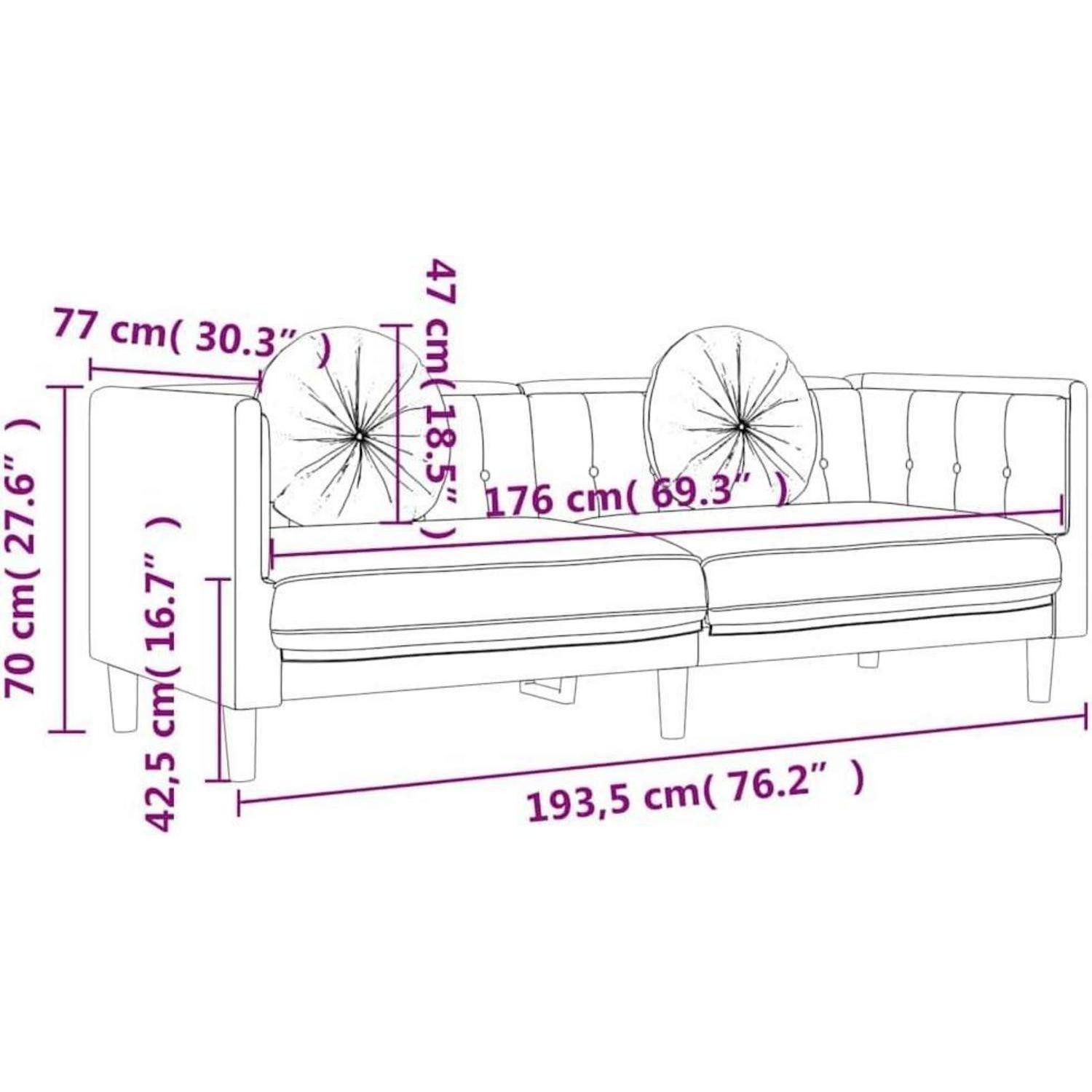 LuxusKollektion 3-Sitzer Sofa 3 Sitzer Samt Samtoptik Blau 3-Sitzer-193.5 x 77 x 70 cm Blau