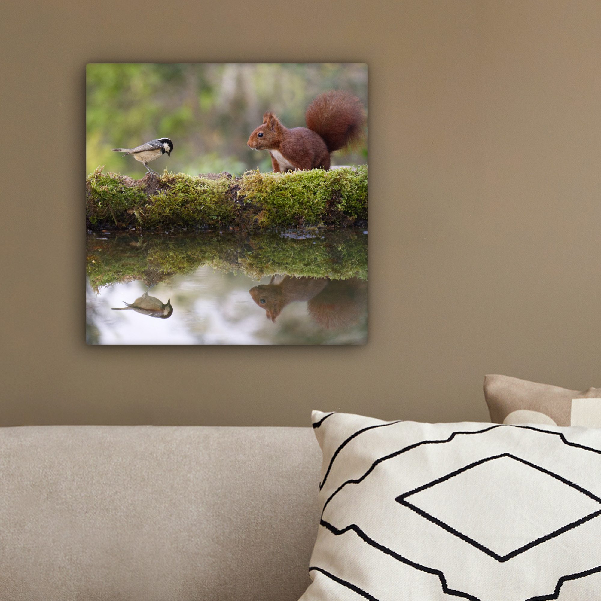 OneMillionCanvasses® Leinwandbild Waldtiere - Wasser - Moos, Fotodruck (1 St), Wandbild, Deko Schlafzimmer Wohnzimmer Flur 20x20 cm – Bild 4 von 5