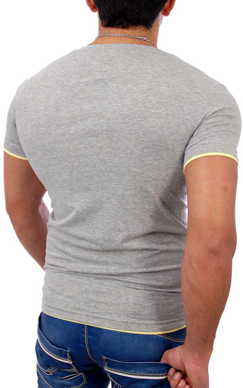 V-Auschnitt Shirt Reslad Layer T-Shirt Miami grau-gelb Herren Optik Reslad RS-5050 (1-tlg) T-Shirt