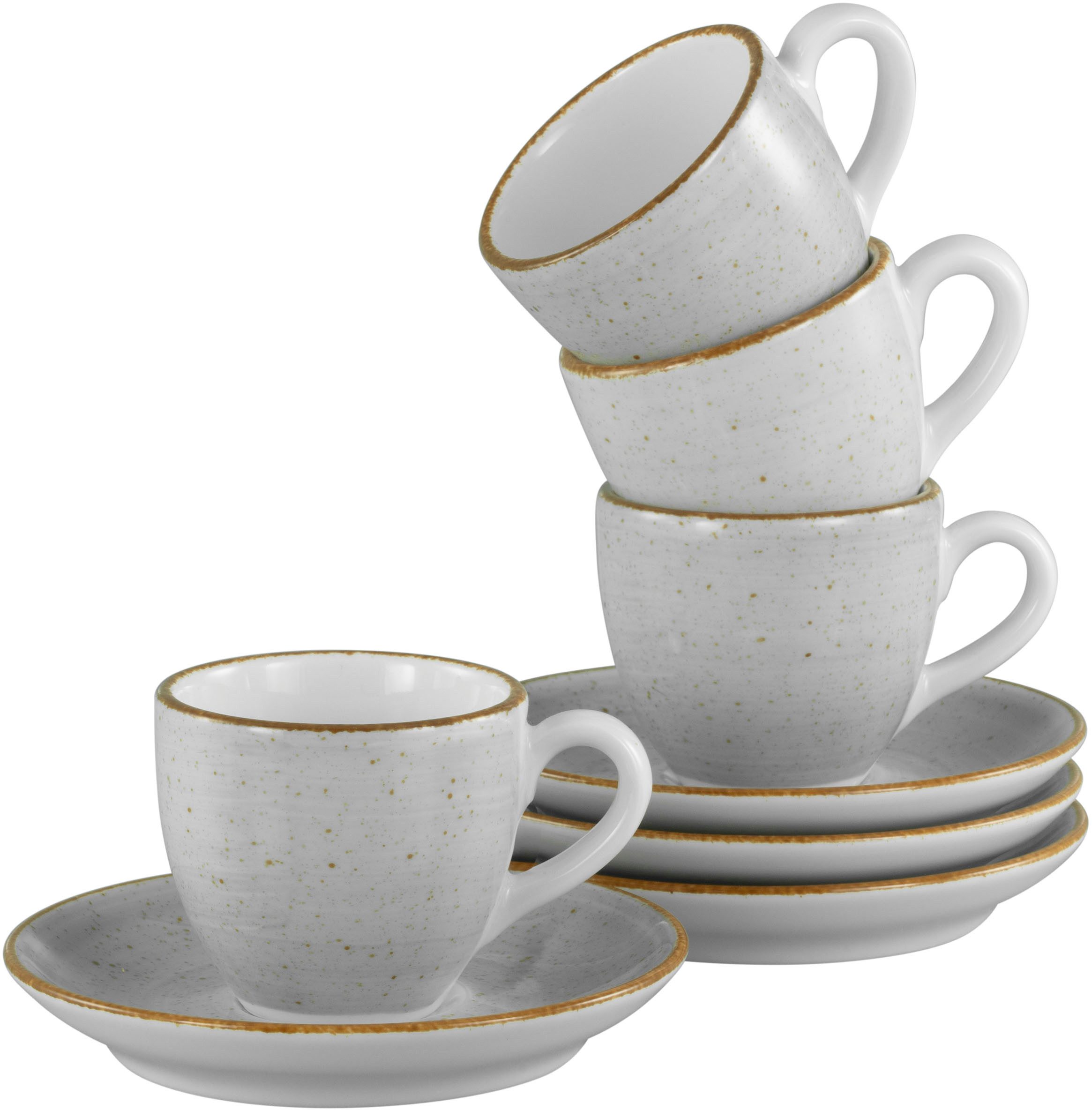 CreaTable Espressotasse Vintage Nature Stein, Espresso-Set, 8-tlg., 8-tlg., Porzellan, Handgemalt, Gesprenkelt, Rustikales Außenband