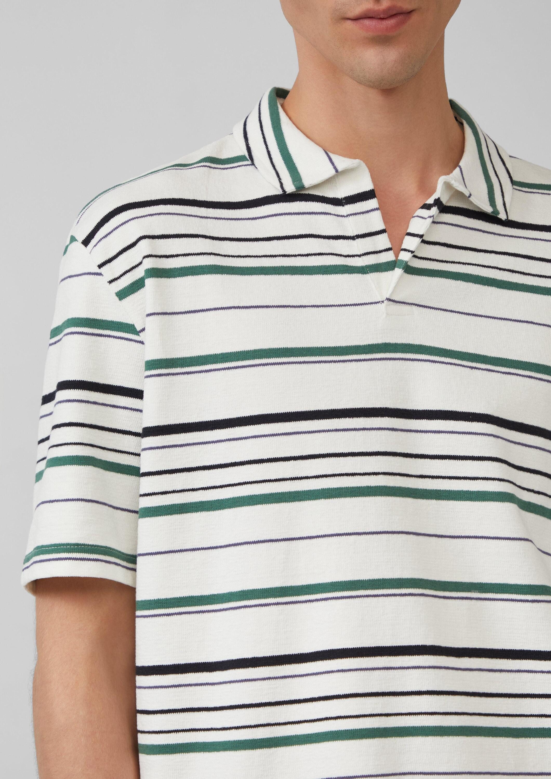 QS Kurzarmshirt Polo-Shirt Gestreiftes Polo-T-Shirt aus schwerem Jersey