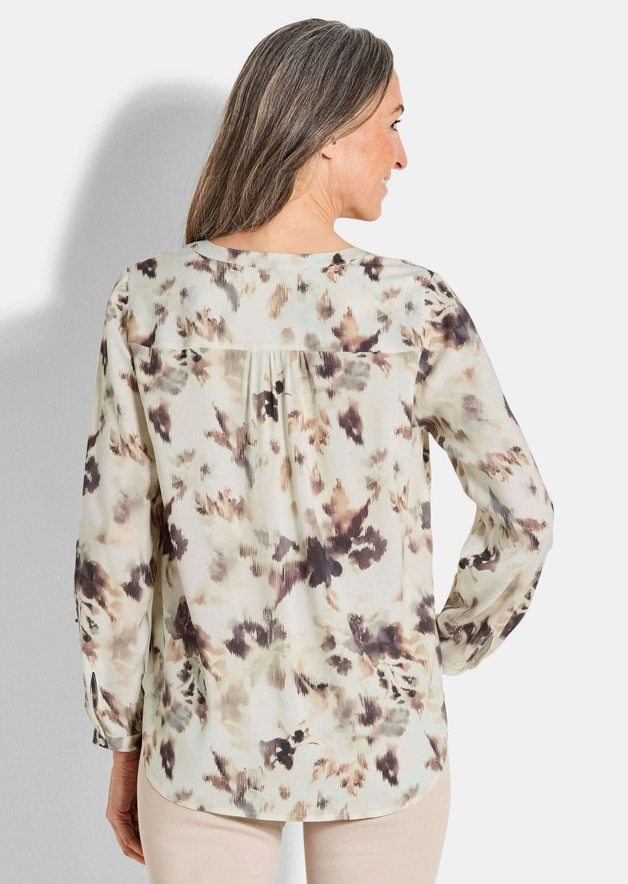 GOLDNER Schlupfbluse Florale Druckbluse mit V-Ausschnitt Viskosebluse mit Seitenschlitzen und Langarm