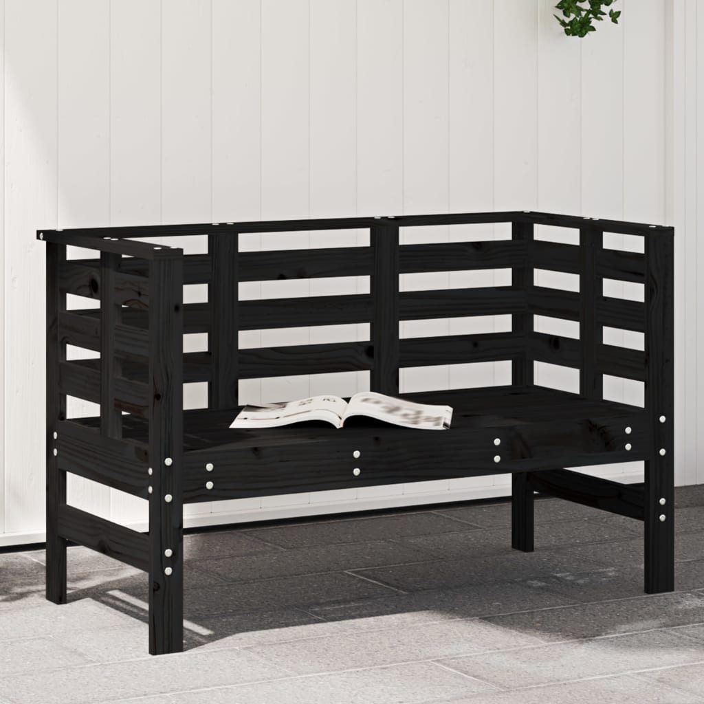 furnicato Gartenbank aus massivem Kiefernholz Schwarz 111,5 x 53 x 71 cm, Sitzbank mit Arm- und Rückenlehnen sowie wasserabweisendem Design