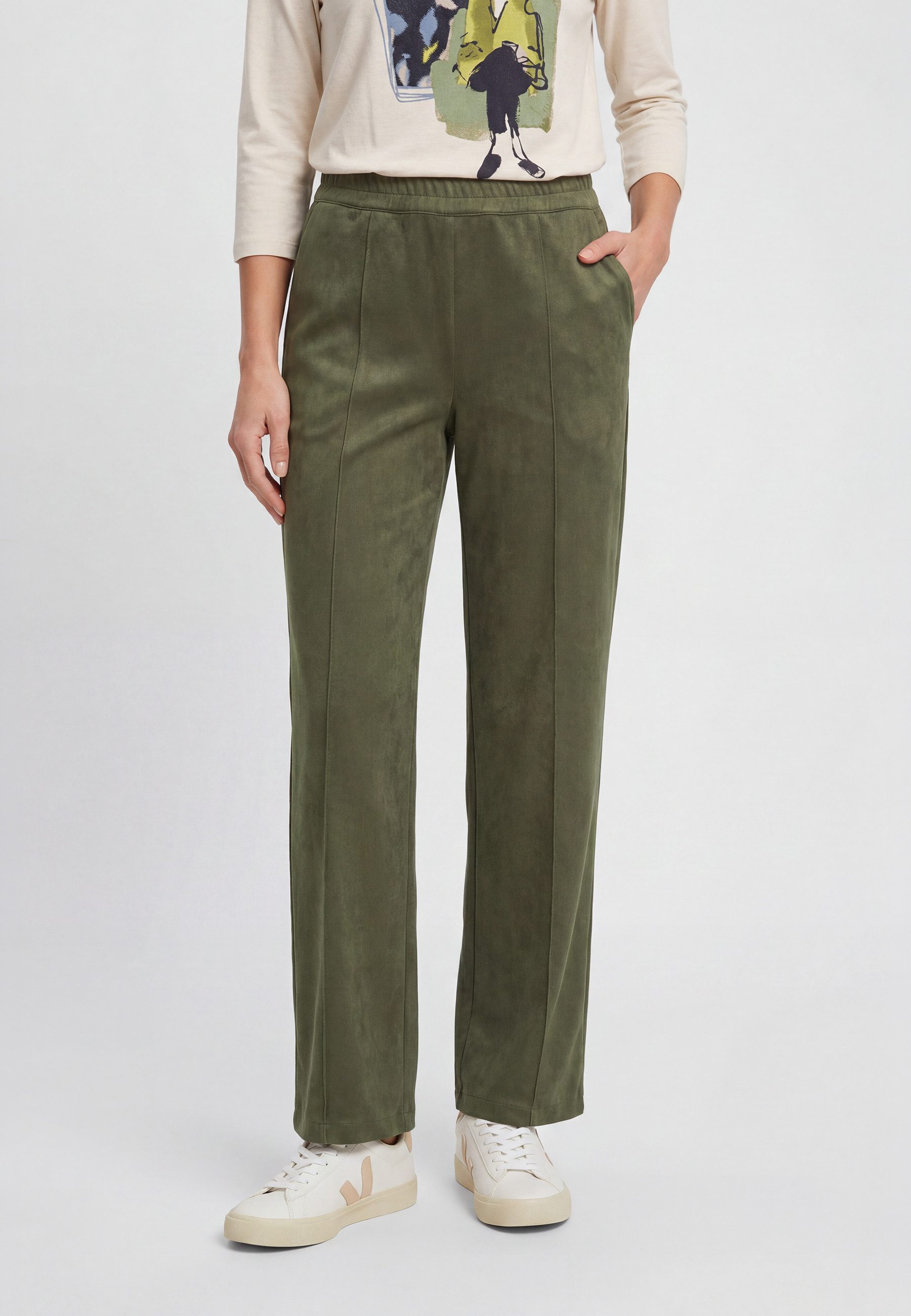 Olsen Stoffhose in Faux-Suede-Optik mit elastischem Bund