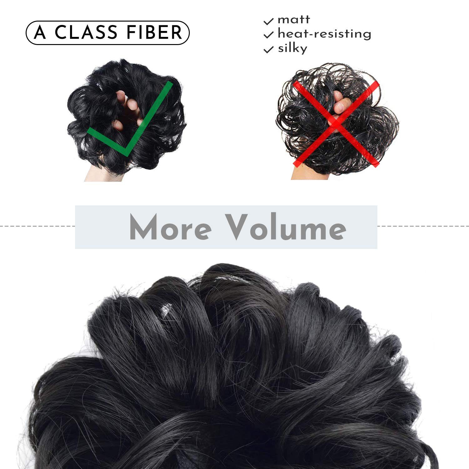 Frauen,Haarverlängerung Haarteil Black Haargummi Off für Hochsteckfrisuren, Kunsthaar-Extension SCHUTA