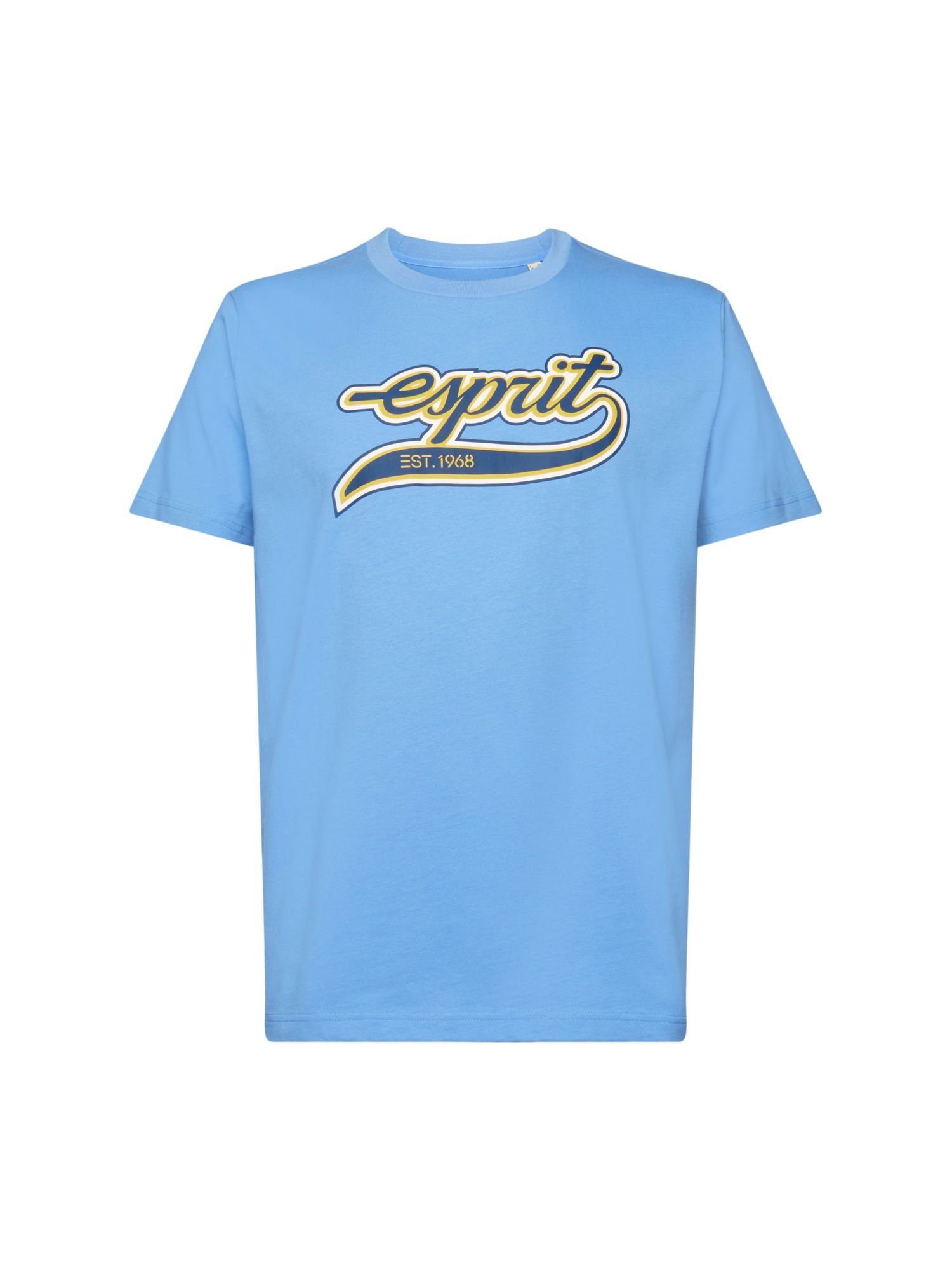 Esprit Langarmshirt Retro-T-Shirt aus Baumwolle mit Logo (1-tlg) LIGHT BLUE LAVENDER