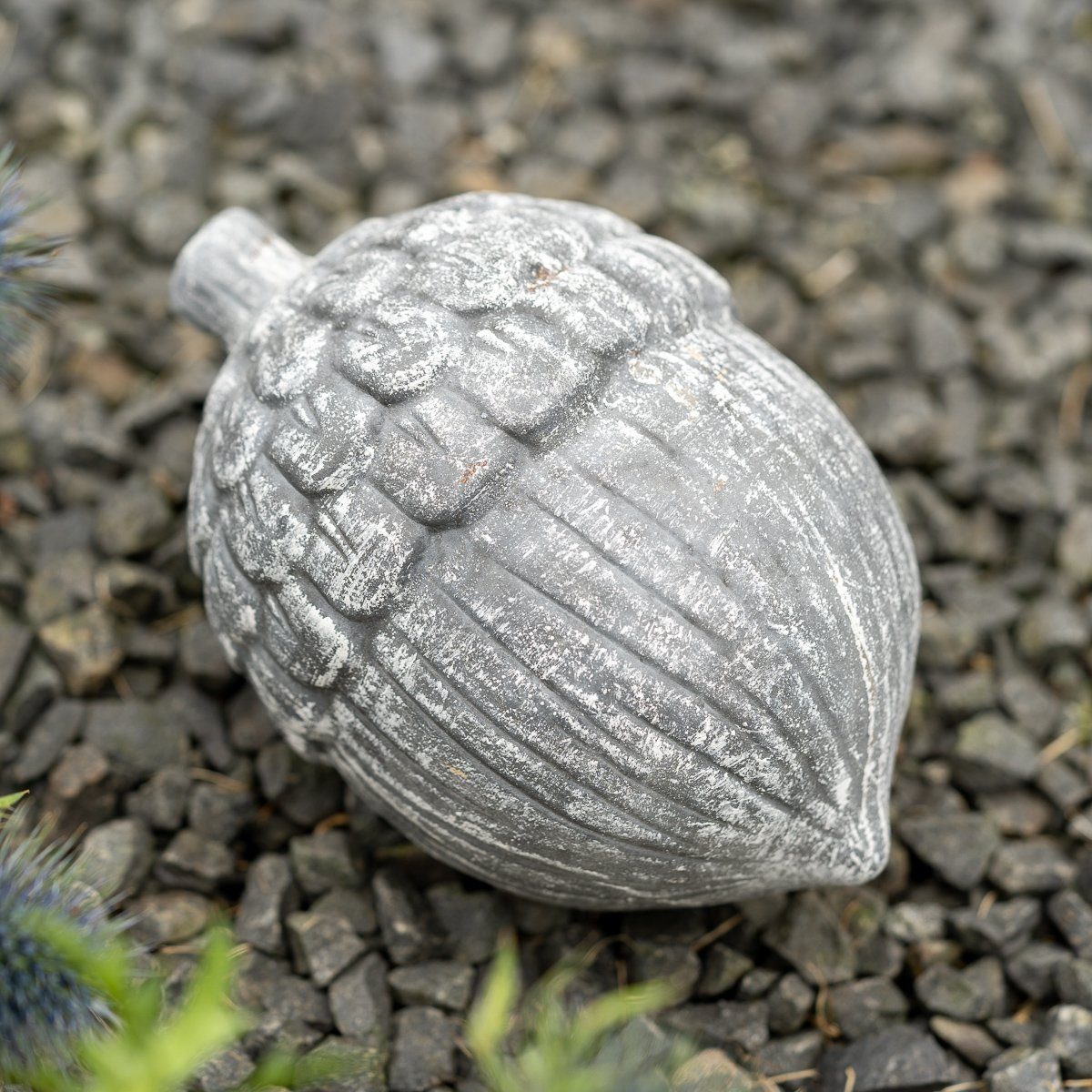 Antikas Gartenfigur Eichel klein, Steinguss, grau, H 8cm x T 13cm