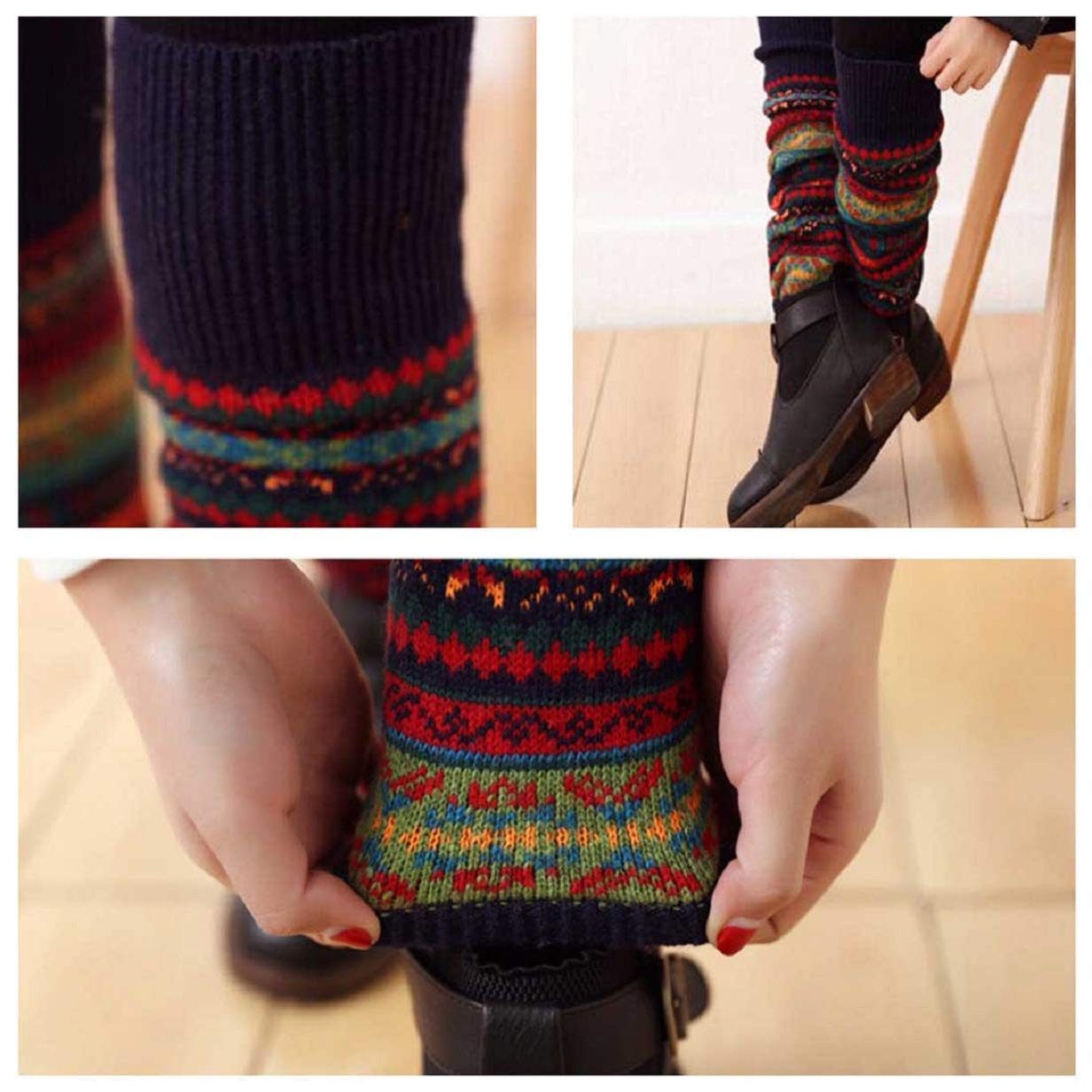 Coonoor Beinstulpen Damen Lange Winter Legwarmer Gestrickt Verdicken Beinwärmer (Böhmischer Stil Beinstulpen) Overknee Strümpfe Tanzen Strumpf Knit Crochet Sock – Bild 4 von 5