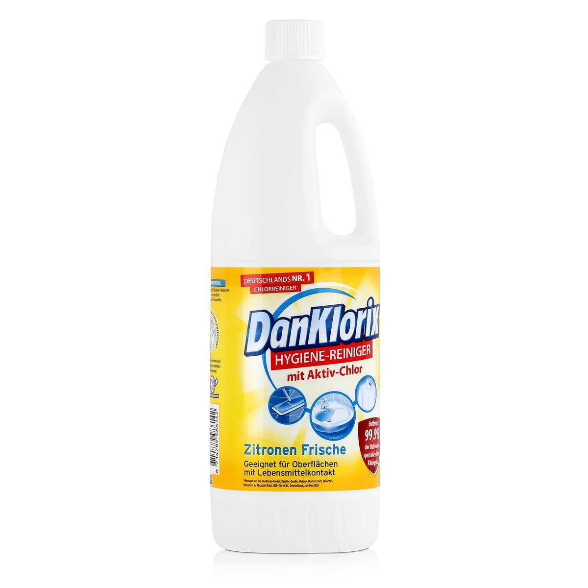 DanKlorix DanKlorix Hygiene-Reiniger Zitronen Frische 1,5L – Mit Aktiv-Chlor (1e WC-Reiniger