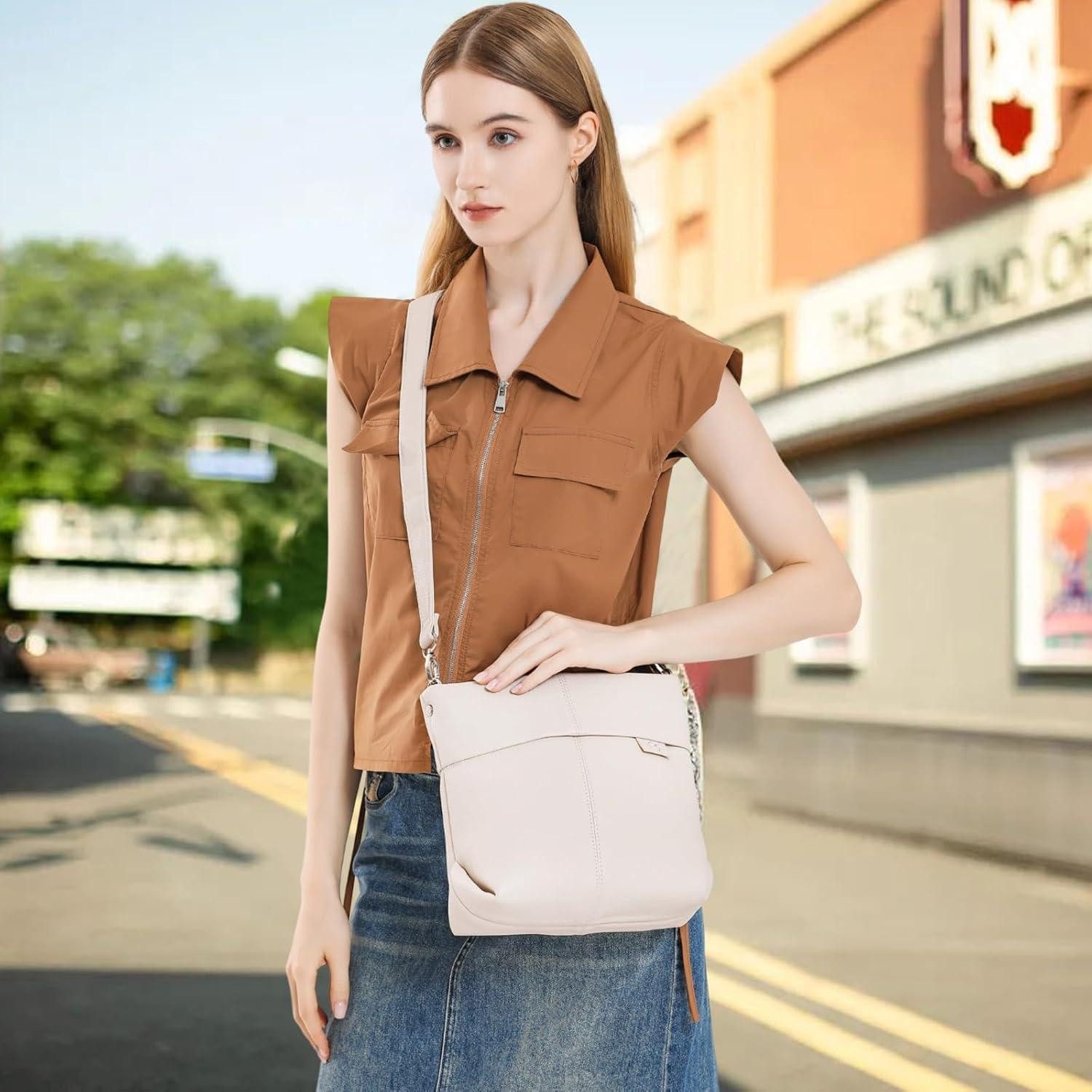 LuxusKollektion Umhängetasche Umhängetasche Damen Mittelgroß Crossbody PU Leder mit 2 Gurten