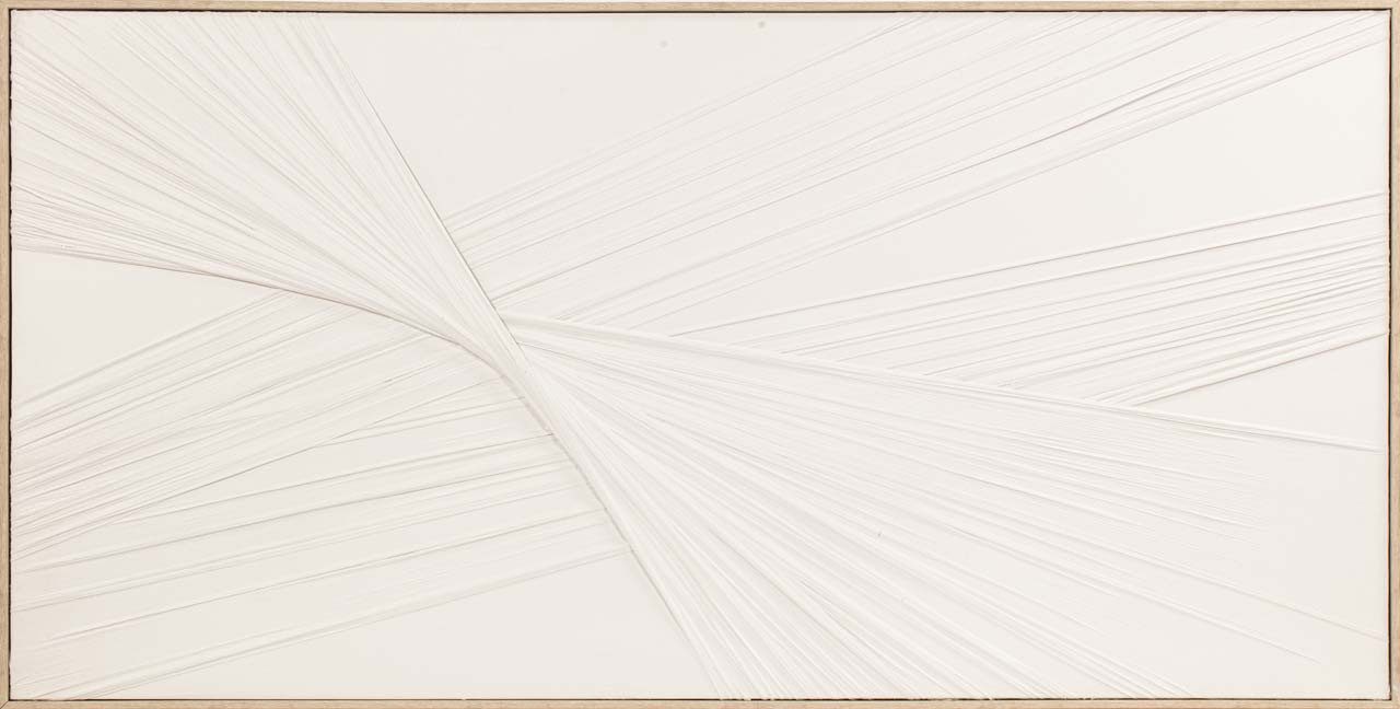 ArtUniverse Gemälde Floating Tensions Weiße Dünen 70x140 cm, Weiße Dünen, Hochwertige Leinwand auf Echtholzrahmen mit textilen Elementen