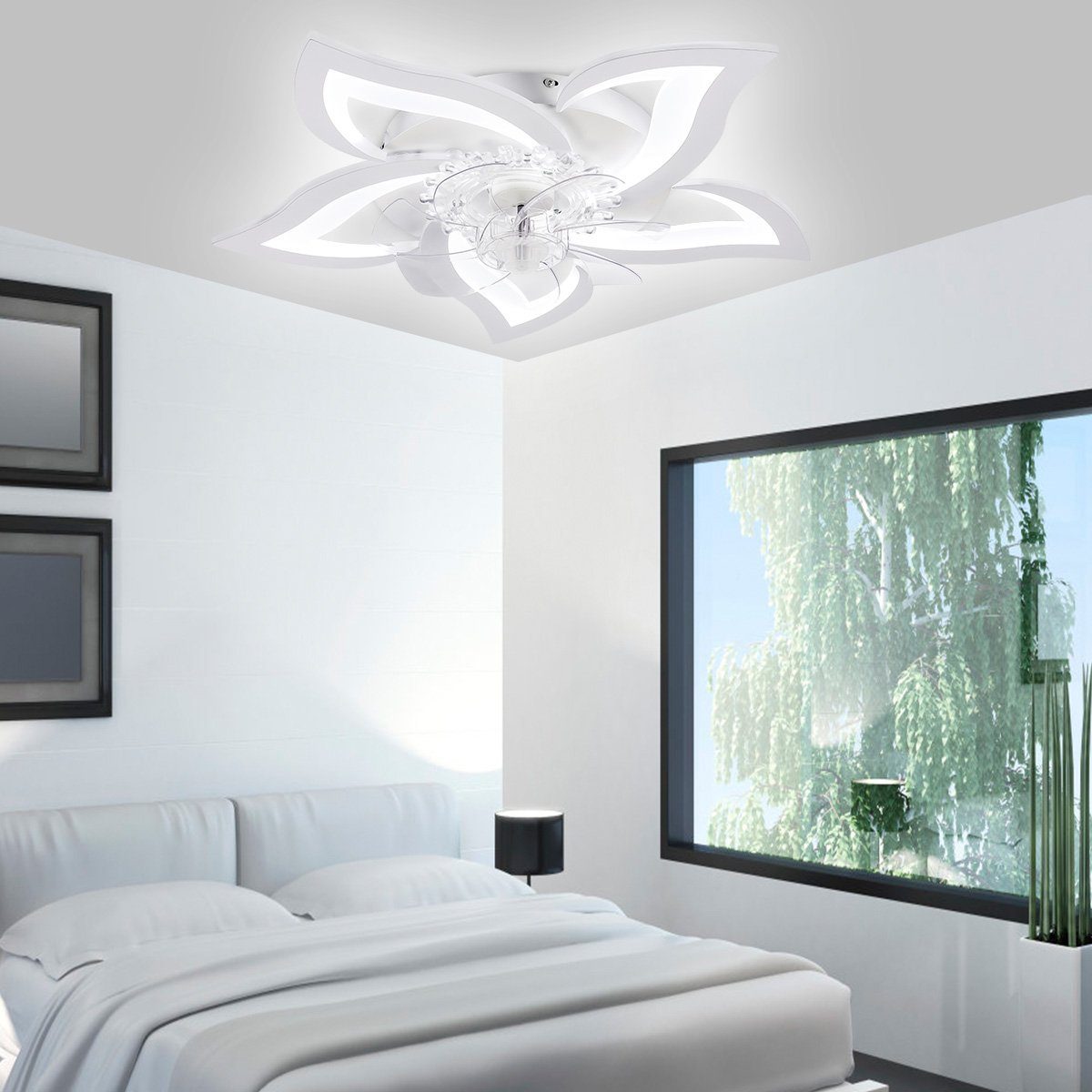 oyajia Dimmbar integriert, fest und Deckenleuchte Kaltweiß/Naturweiß/Warmweiß, Geschwindigkeiten, LED Küche, Esszimmer 60W Ventilator, Moderne Deckenventilator, 3-Licht-Farbwechsel 3 mit Schlafzimmer, Kreativer 5-Licht-Design-Deckenventilator Deckenleuchte LED für