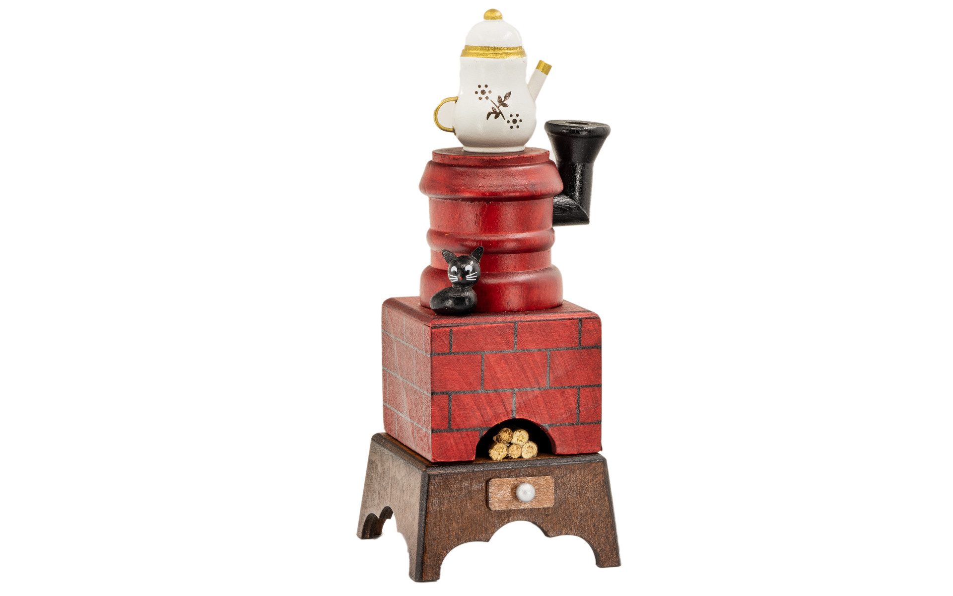 Kaladia Räuchermännchen Räucherofen mit Kaffeekanne - Backstein-Design - 20cm hoch - in Rot, nostalgische Dekoration - für Räucherkerzen Größe M (Standard)