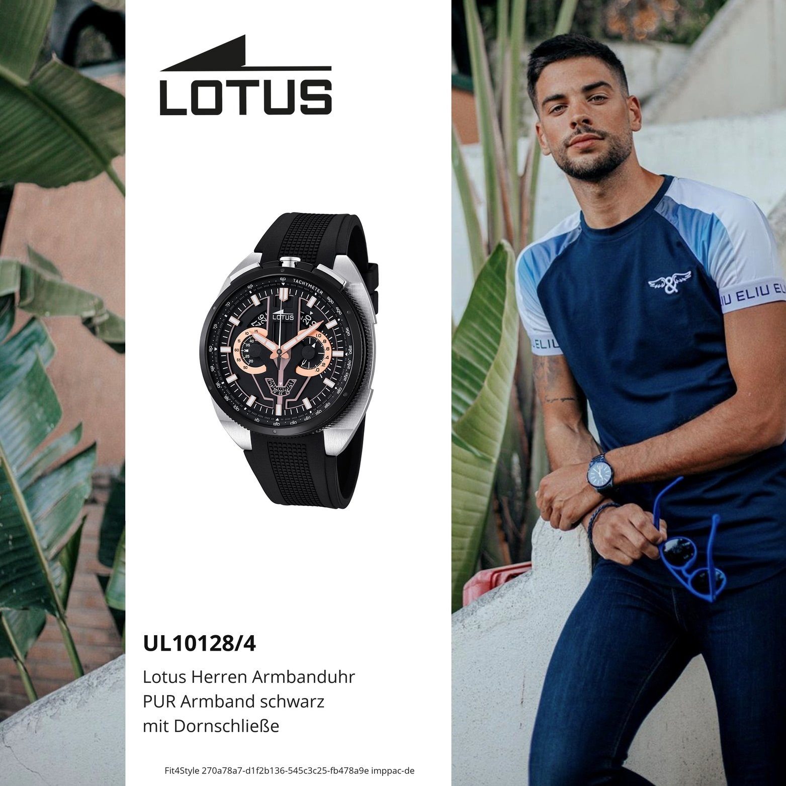 Lotus L10128/4, (ca. Lotus mit Herrenuhr Uhr 45mm), Gehäuse, PURarmband, Herren Chronograph PUR Sport-Style groß rundes