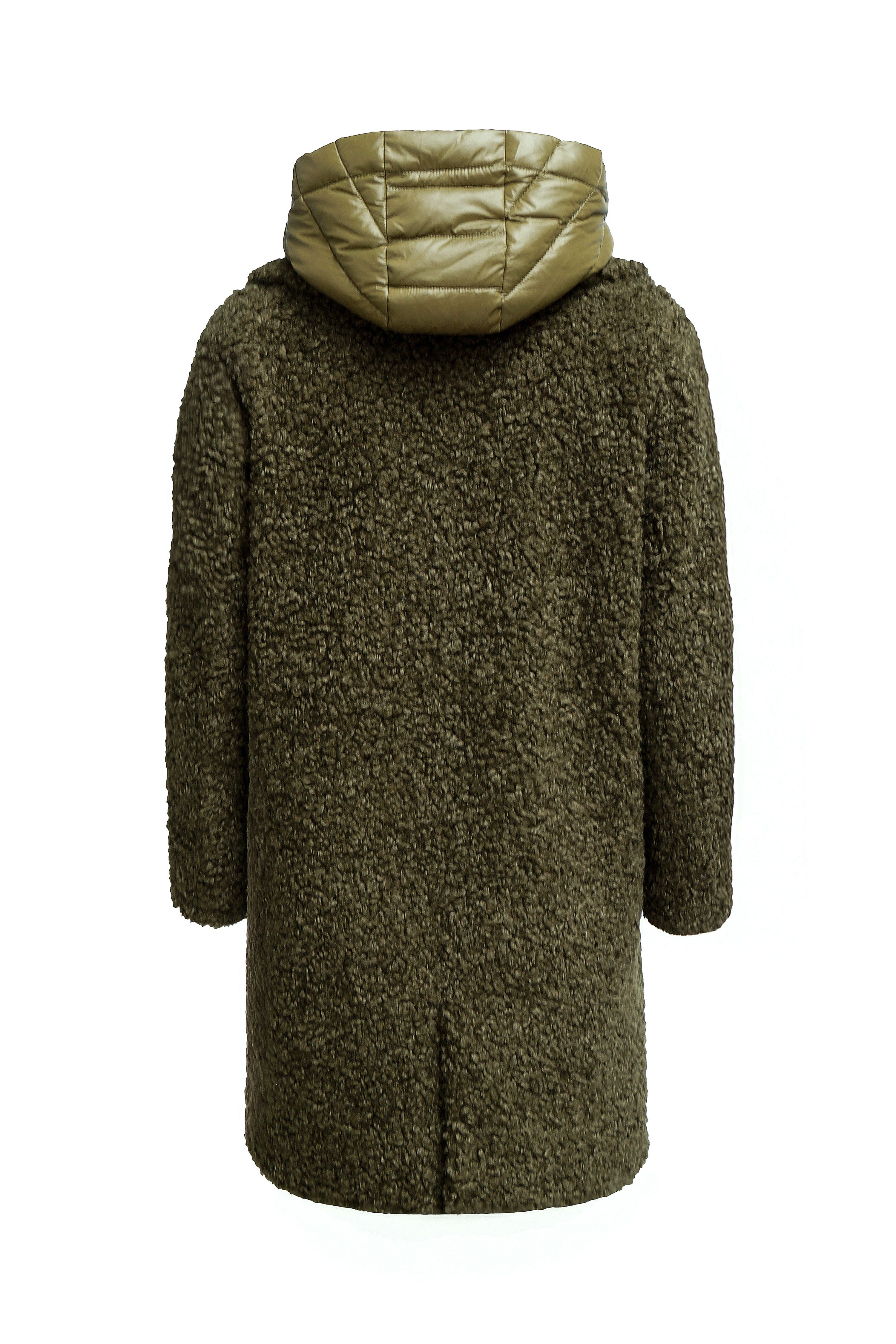 FUNK since 1776 Fellimitatmantel lang in hochwertiger Lammoptik mit abnehmbarer Steppkapuze 2 in 1 Design